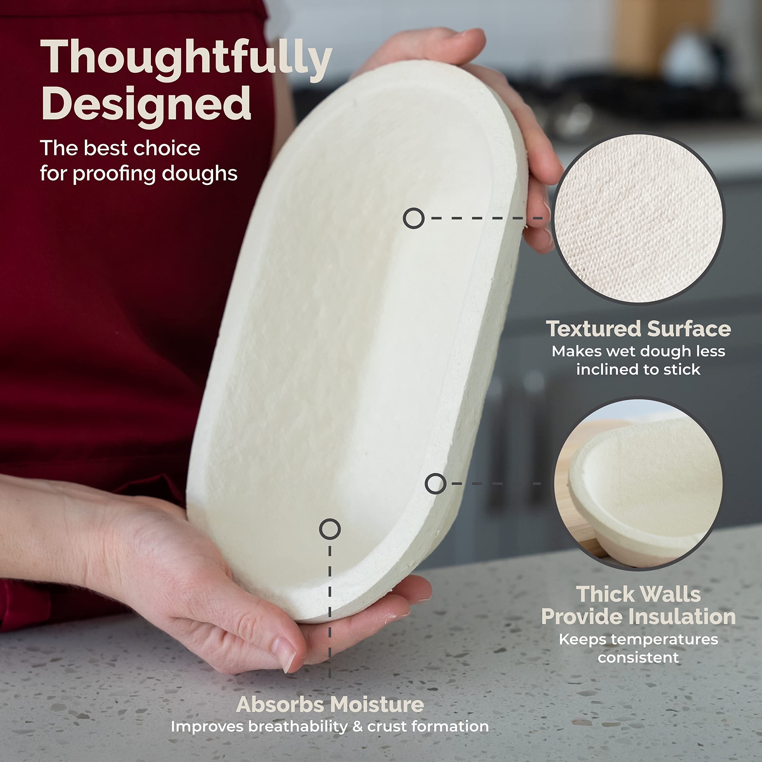 Bulka Small Oval 500G Banneton Bread Proofing Basket Pressed Wood Pulp Brotform - Plane Non-Stick Batard Sourdough Banneton Bask