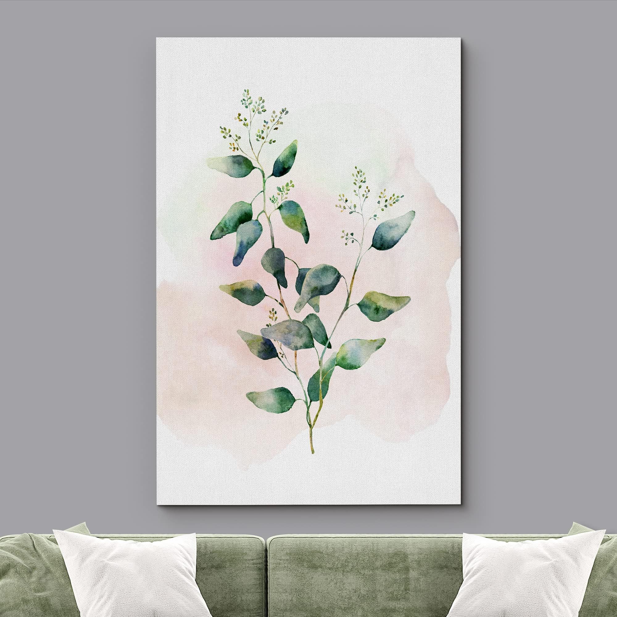Wall26 Canvas Print Wall Art Pastel Watercolor Green & White Forest Plant Floral Botanical Illustrations Modern Art Rustic Chic