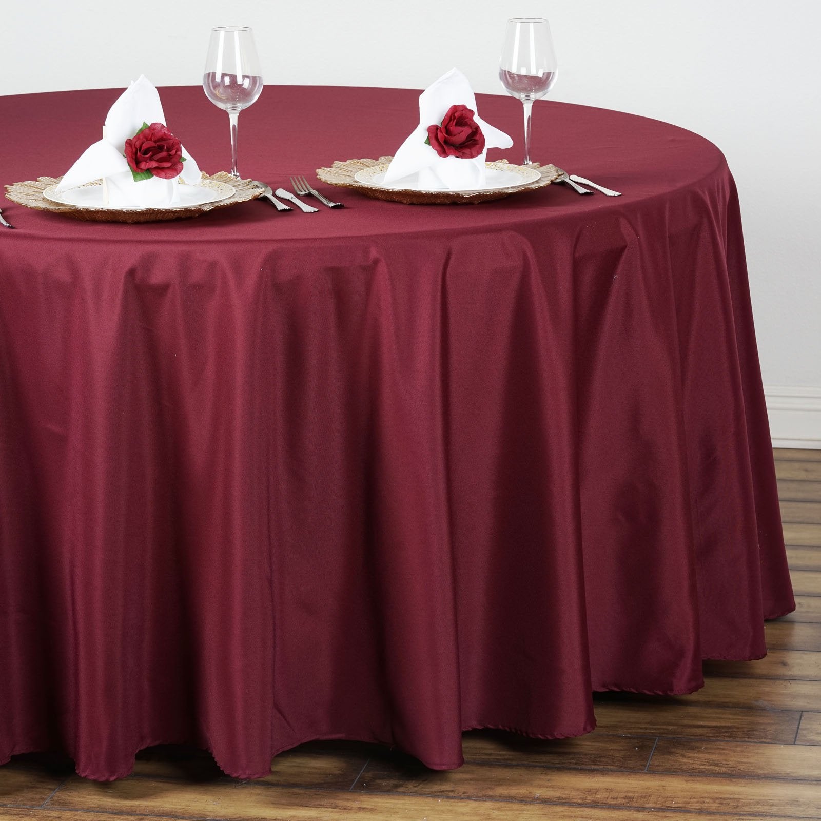 Balsacircle 108 Inch Burgundy Round Polyester Tablecloth Fabric Table Cover Linens For Wedding Party Banquet Reception Events Ki
