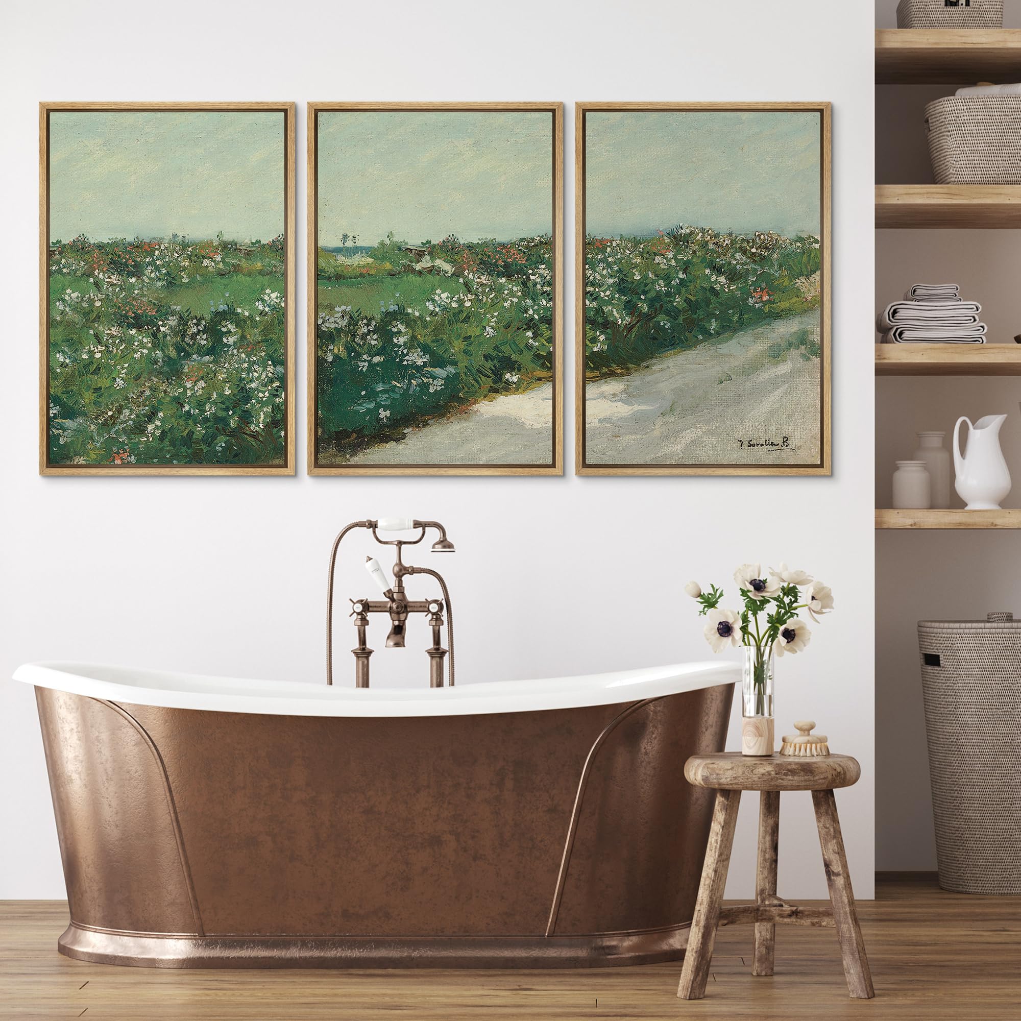 Wall26 Framed Canvas Print Wall Art Set Rustic Flower Field Country French Landscape Nature Wilderness Illustrations Modern Art