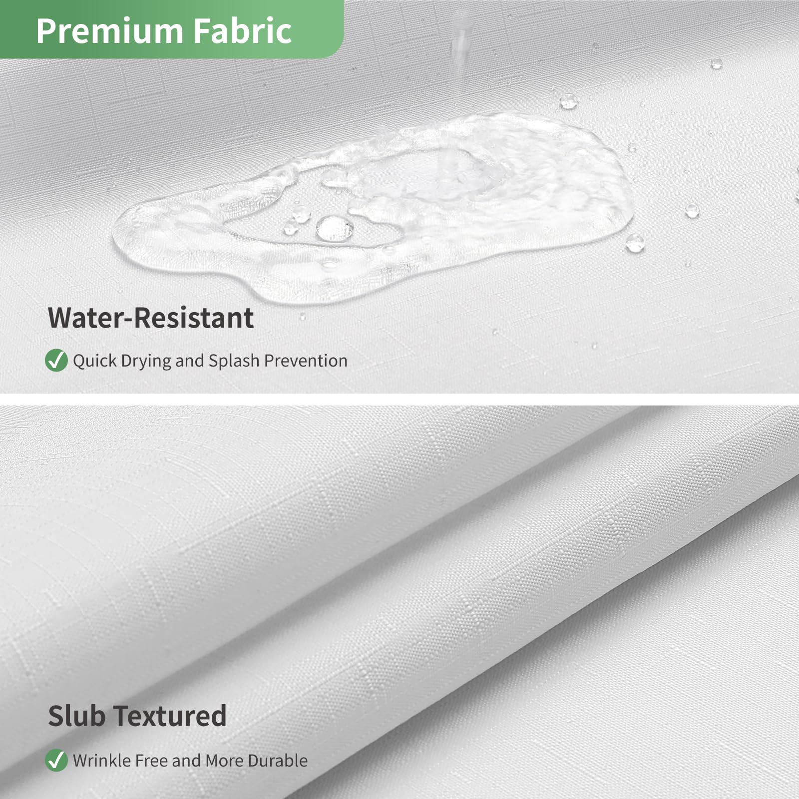 Eachope White No Hook Shower Curtain With Snap-In Fabric Liner Set,Slub Textured Fabric Shower Curtains For Bathroom,Hotel Style
