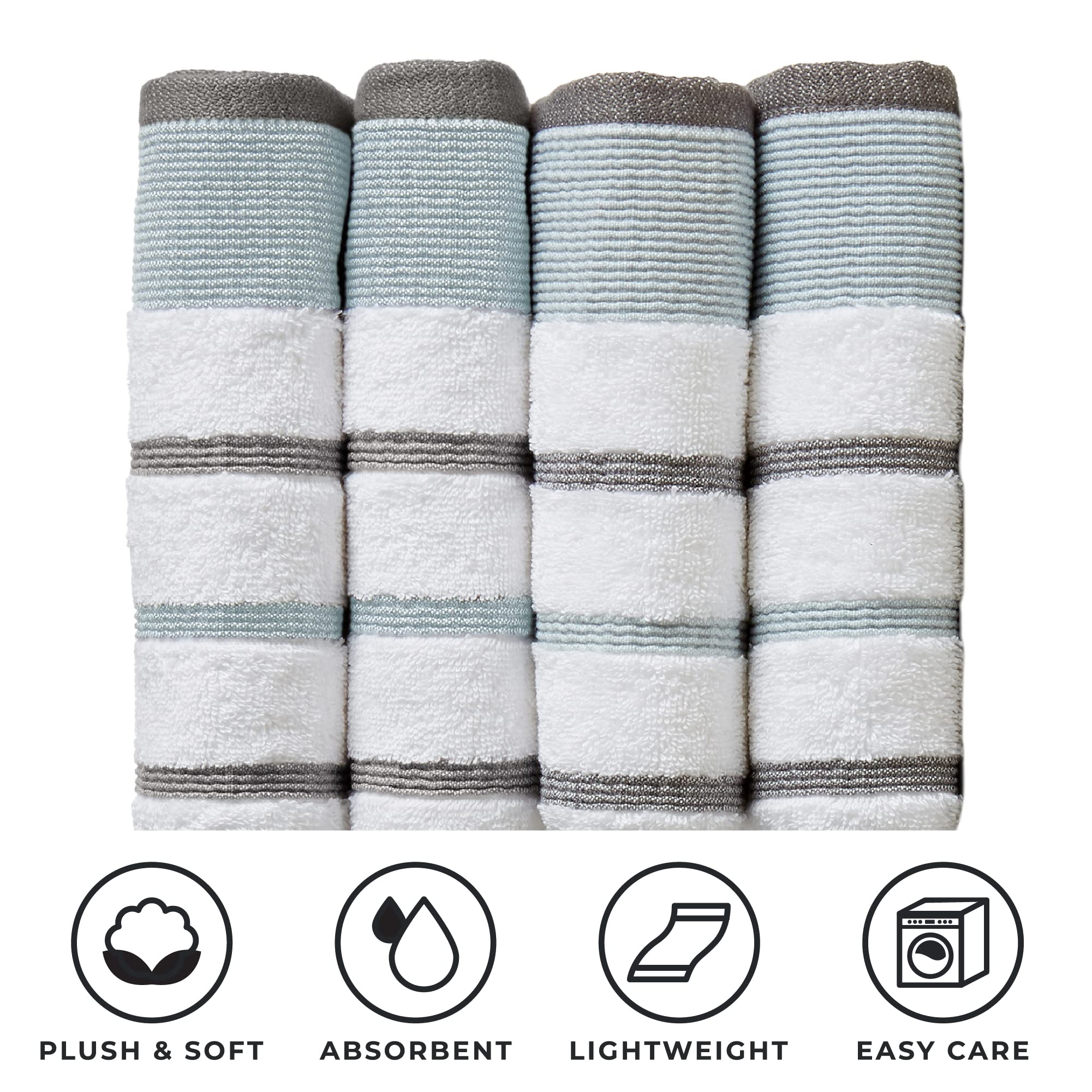 Great Bay Home Cotton, Striped Hand Towel Set (16 X 30 Inches) Oversized Decorative Luxury Hand Towels. Noelle Collection (Set O