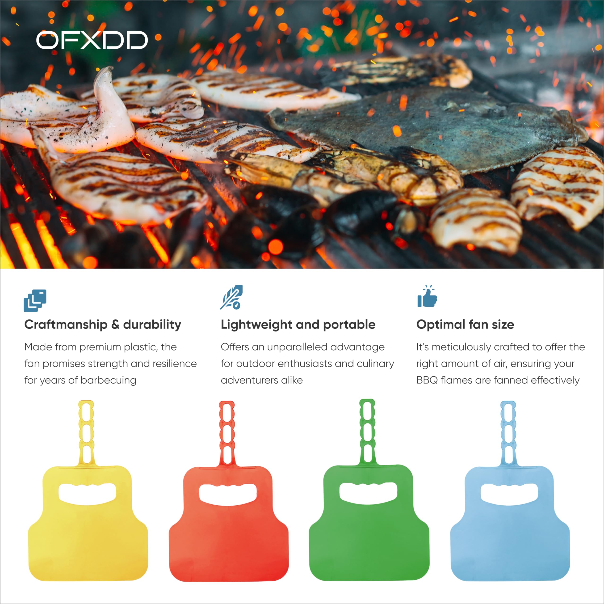 OFXDD Plastic Hand BBQ Grill Barbecue Fire Starter with Hang - Pack of 6 - Strong Fan for Charcoal Barbeque