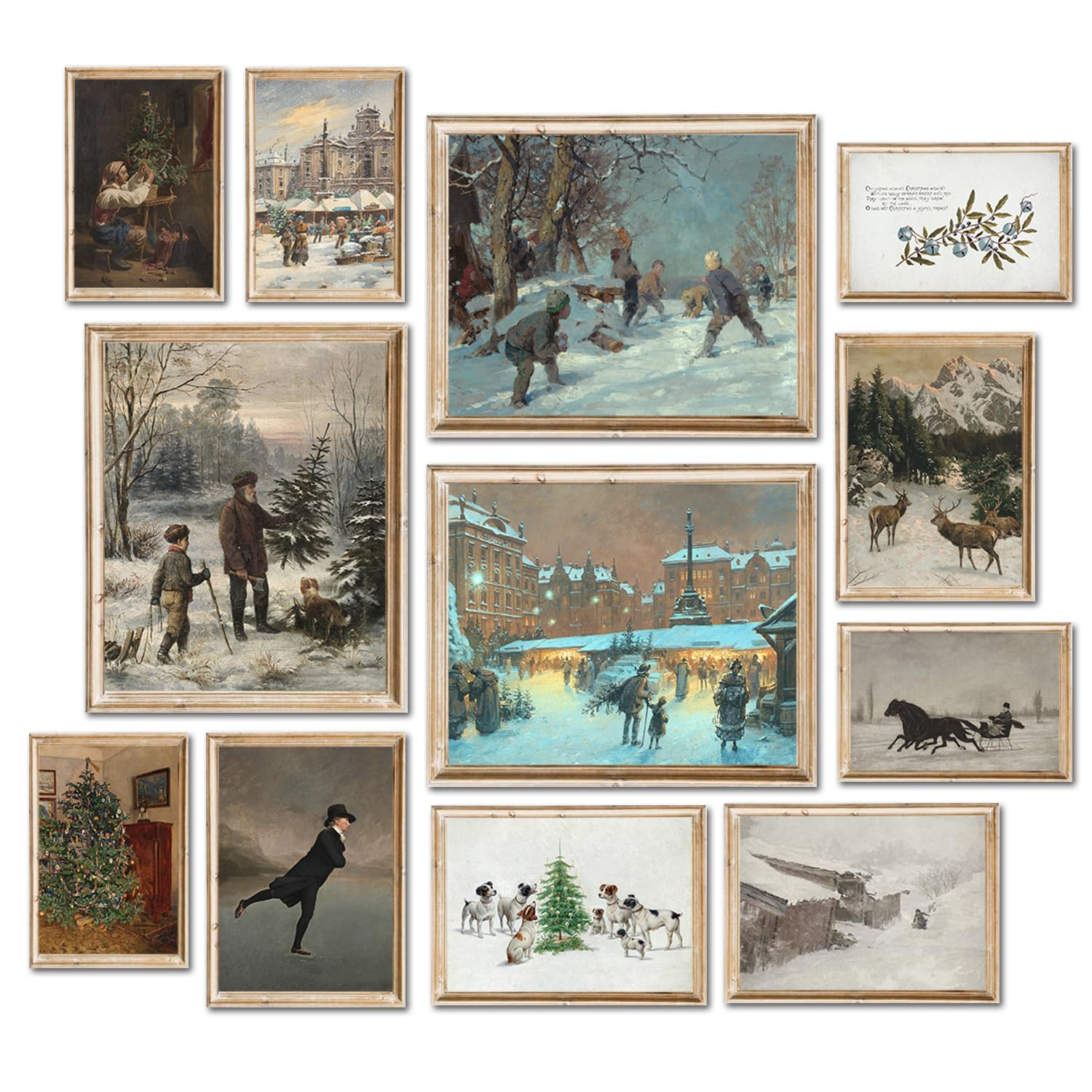 Elegend Vintage Christmas Posters - 12 Pcs, Christmas Prints, Vintage Christmas Wall Art, Winter Landscape Wall Pictures Prints,