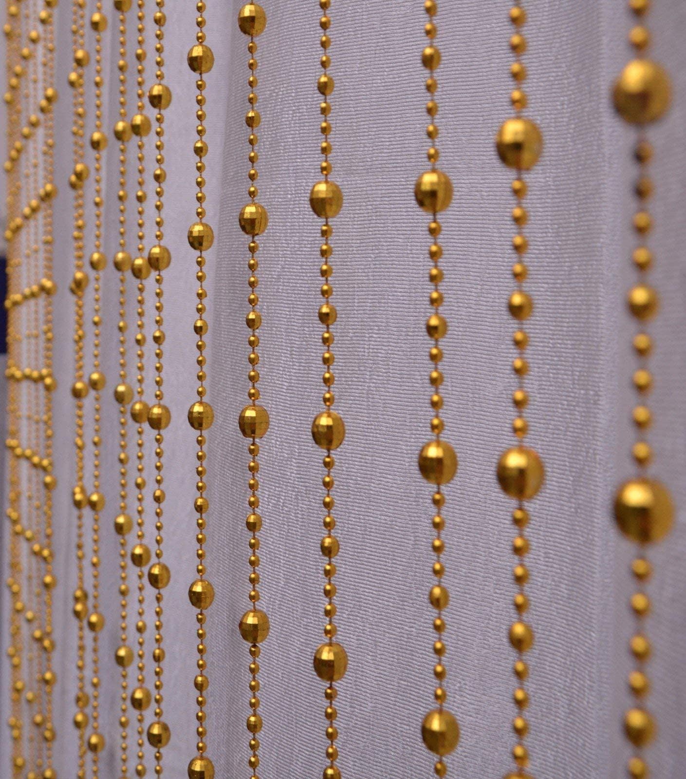Pindia 7Ft Fancy Round Sparkling Plastic Strings Bead Hanging Curtain Golden Door Window String Beads Thread Sheer Rod Room Hang