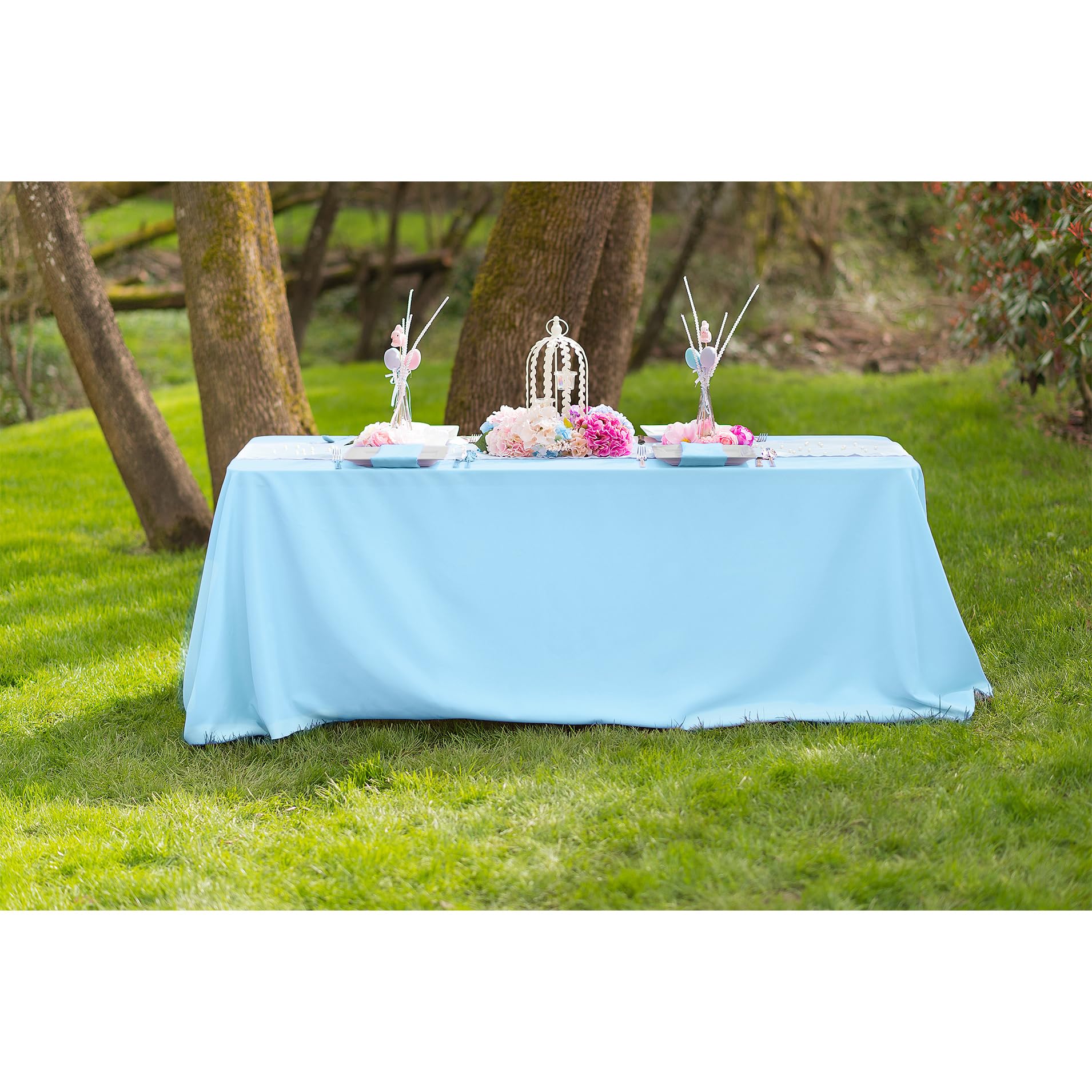 Ltc Linens 2-Pack 90X132 Inch Baby Blue Rectangular Tablecloths - Rounded Corners Table Cloths For 6 Ft Tables Floor-Length Drop