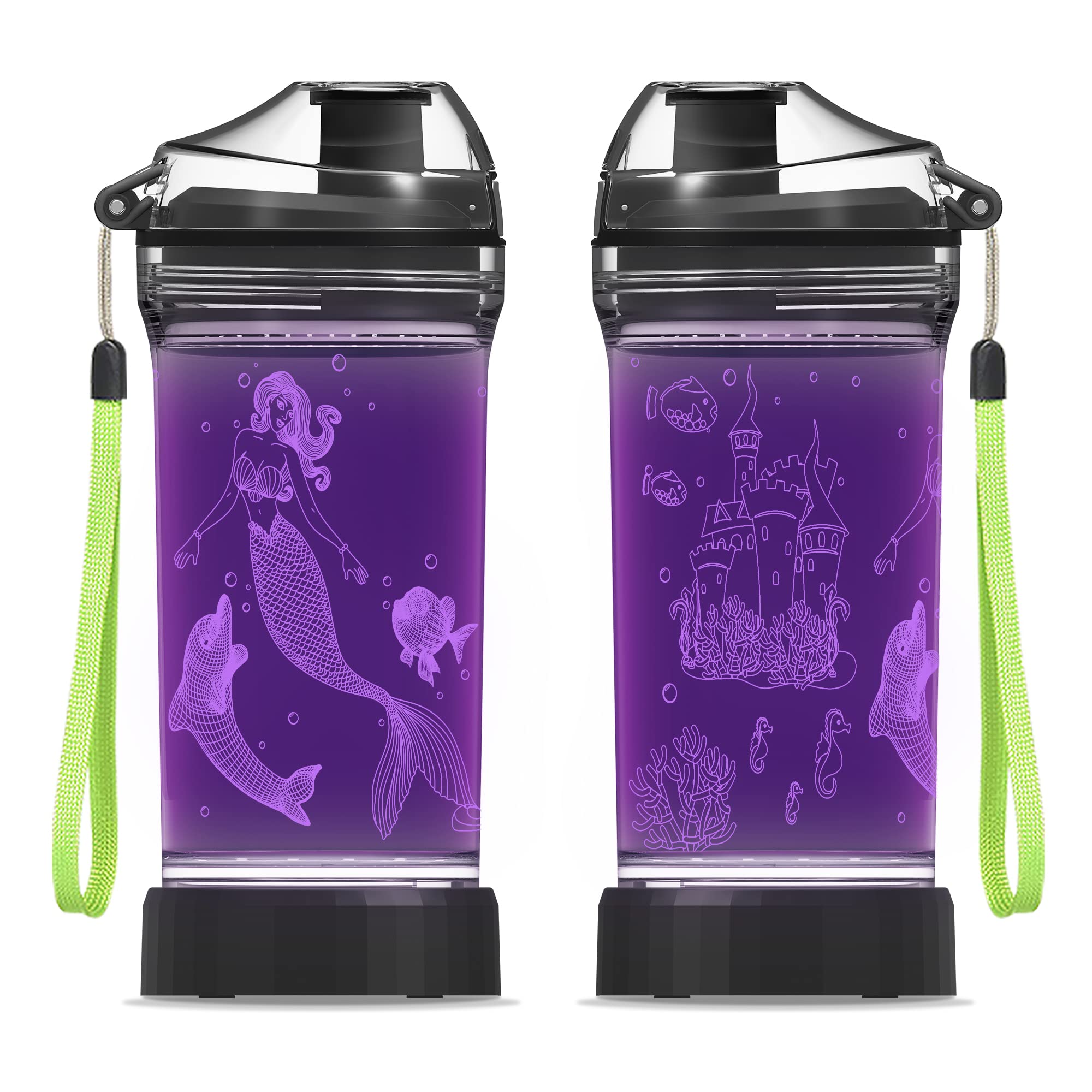 Yuandian Light Up Kids Water Bottle With 3D Mermaid Design- 14 Oz Tritan Bpa Free Eco-Friendly - Cool Drinking Cups Gift For Sch