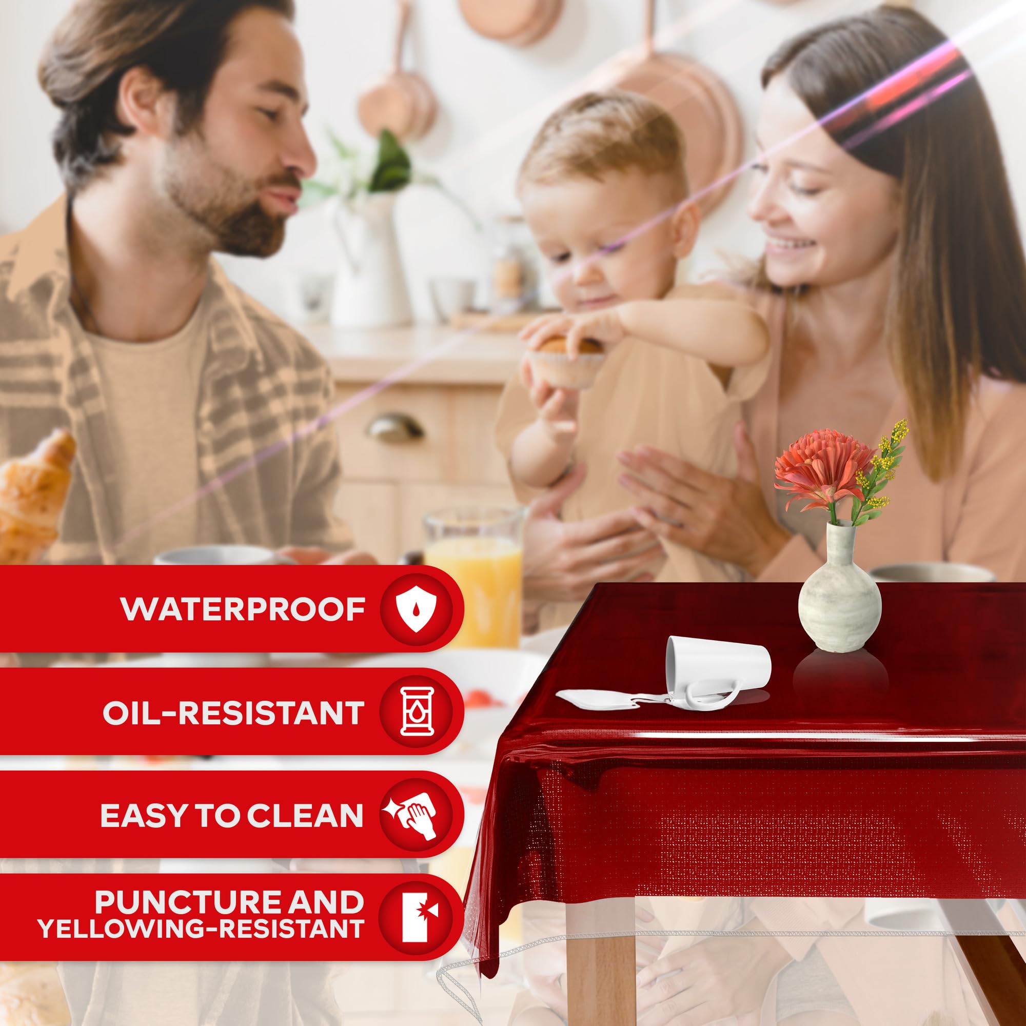 Xfasten Clear Table Cover Protector Rectangle 60 X 108 Inch Transparent Waterproof Tablecloth Rectangle Clear Plastic Table Cove