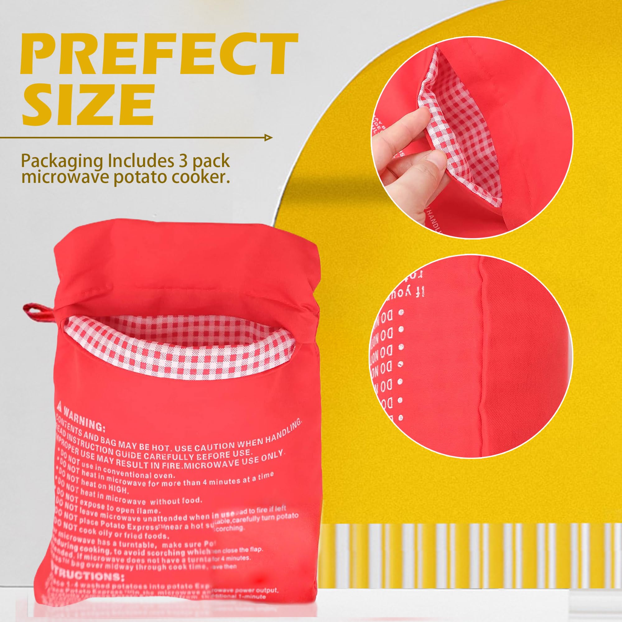 4-Pack Baked Potato Microwave Bag - Reusable Pouch And Potato Cooker For Perfect Potatoes In 4 Minutes - Quick & Easy Kitchen Ga