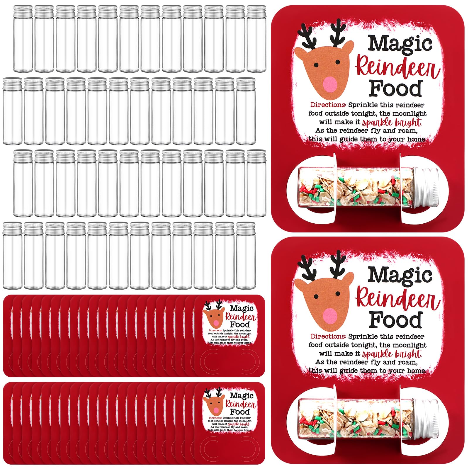 Kigeli Christmas Reindeer Food Glass Jar Filled Glitter Attached Paper Card Holiday Reindeer Food Kit Christmas Eve Present Gift