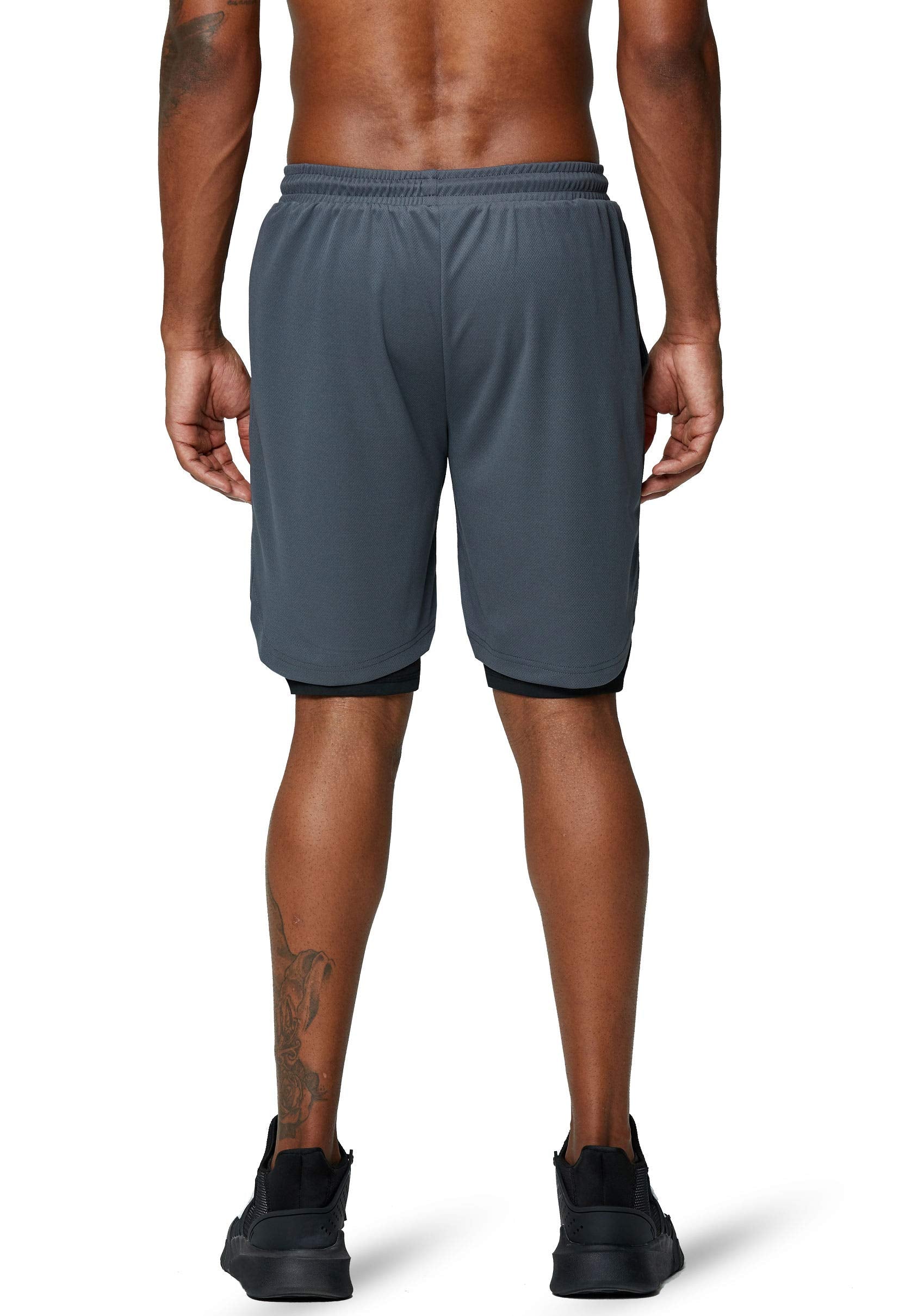Pinkbomb Mens 2 In 1 Running Shorts Gym Workout Quick Dry Mens Shorts With Phone Pocket (Grey, Small)