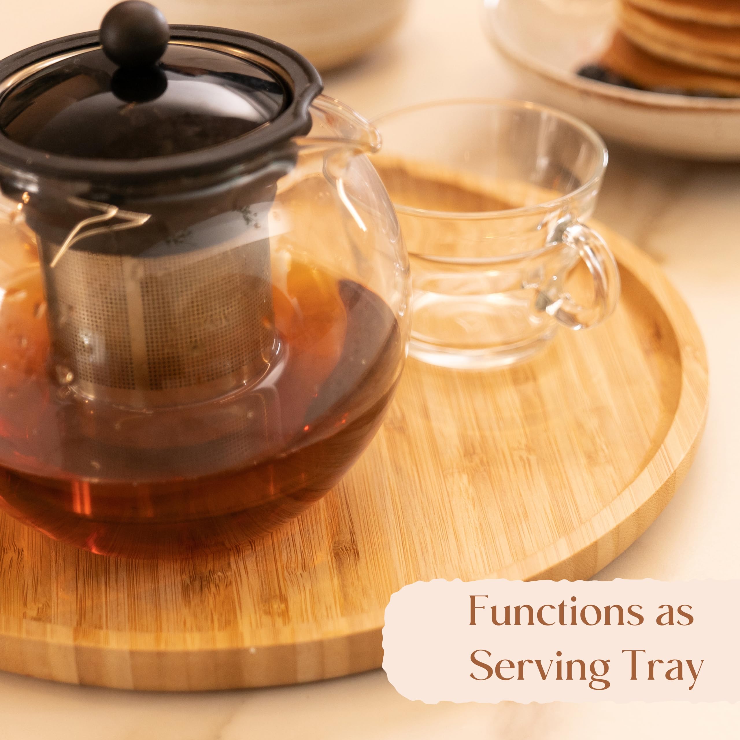 Yangqihome Bamboo Serving Platter, Round Wood Tray, Wooden Serving Tray, Fruit, Bread, Salad Plate, Round Wood Charcuterie Board