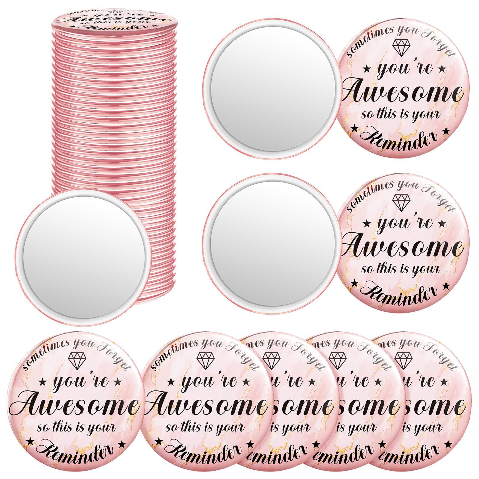 Tradder 18 Pcs 2.76 Inch Inspirational Compact Mirror Bulk Quinceanera Employee Appreciation Gifts Makeup Purse Pocket Mirror Fo