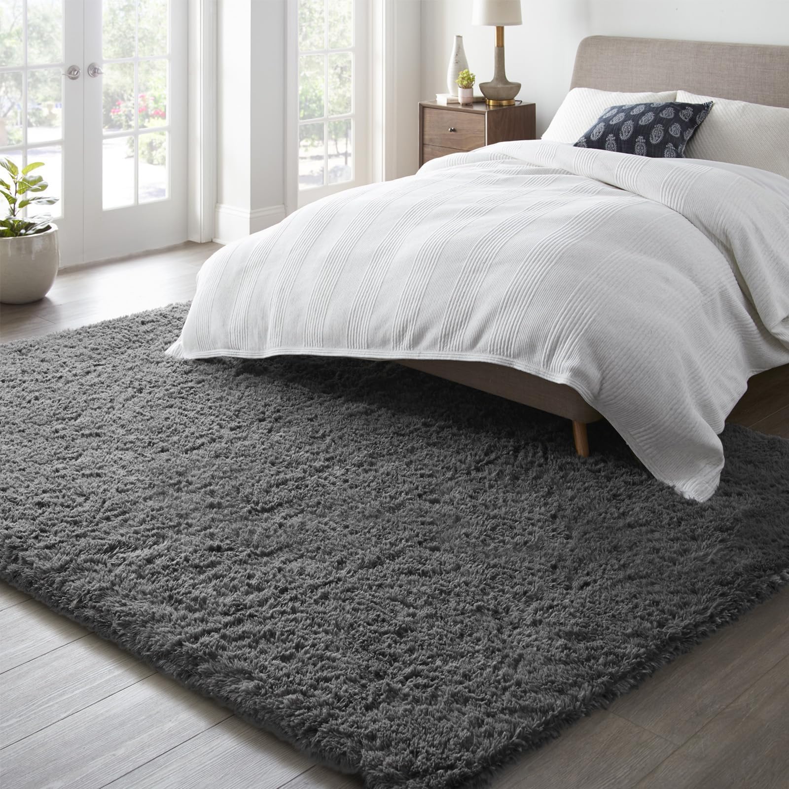 Ophanie 6x9 Area Rugs, Upgrade Non-Slip Fluffy Soft Rugs for Living Room, Large Shag Grey Fuzzy Plush Rug, Gray Shaggy Big Carpe