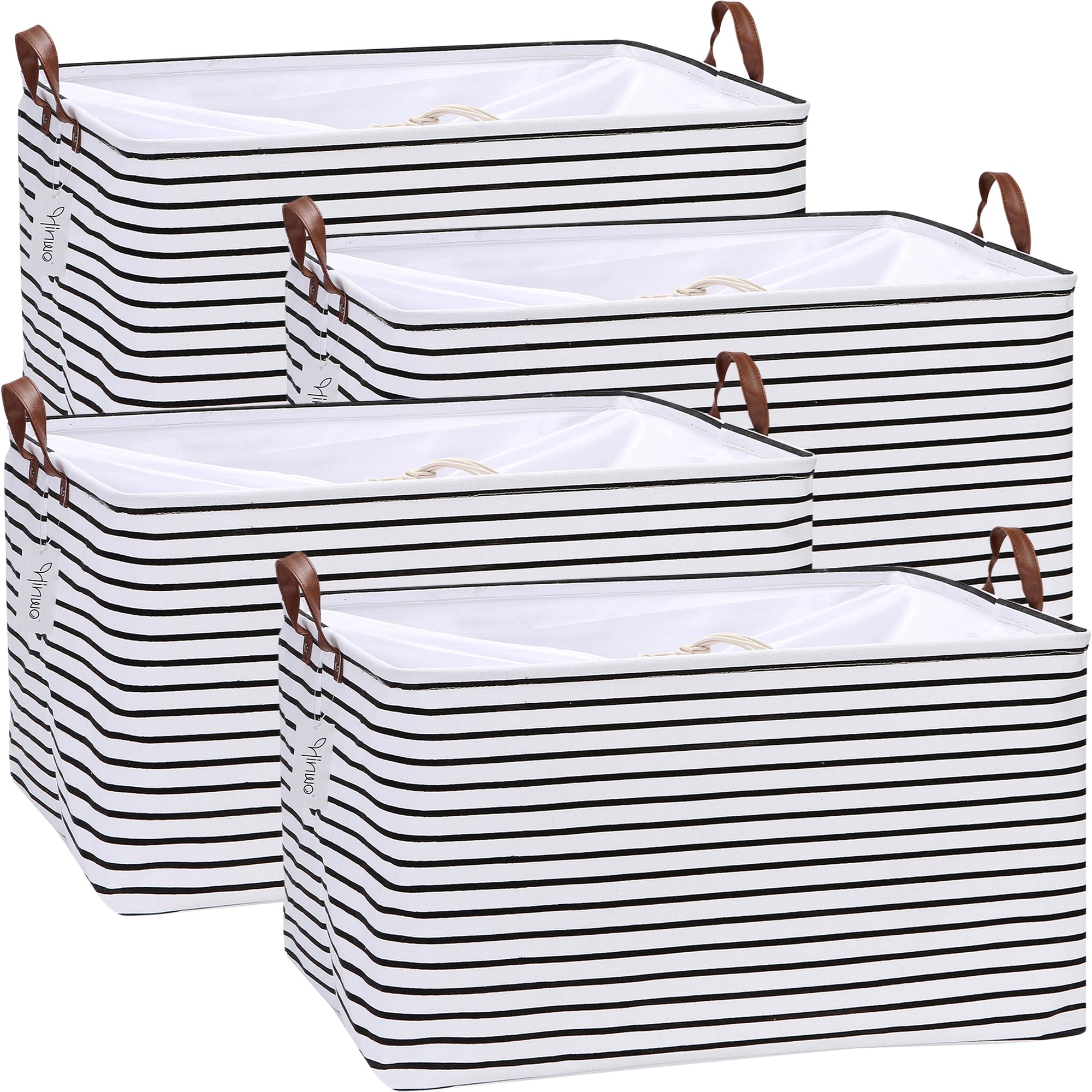 Hinwo 4-Pack Extra Large Canvas Fabric Storage Baskets With Handles, 70L Oversized Storage Bins, Collapsible Storage Box, Clothe