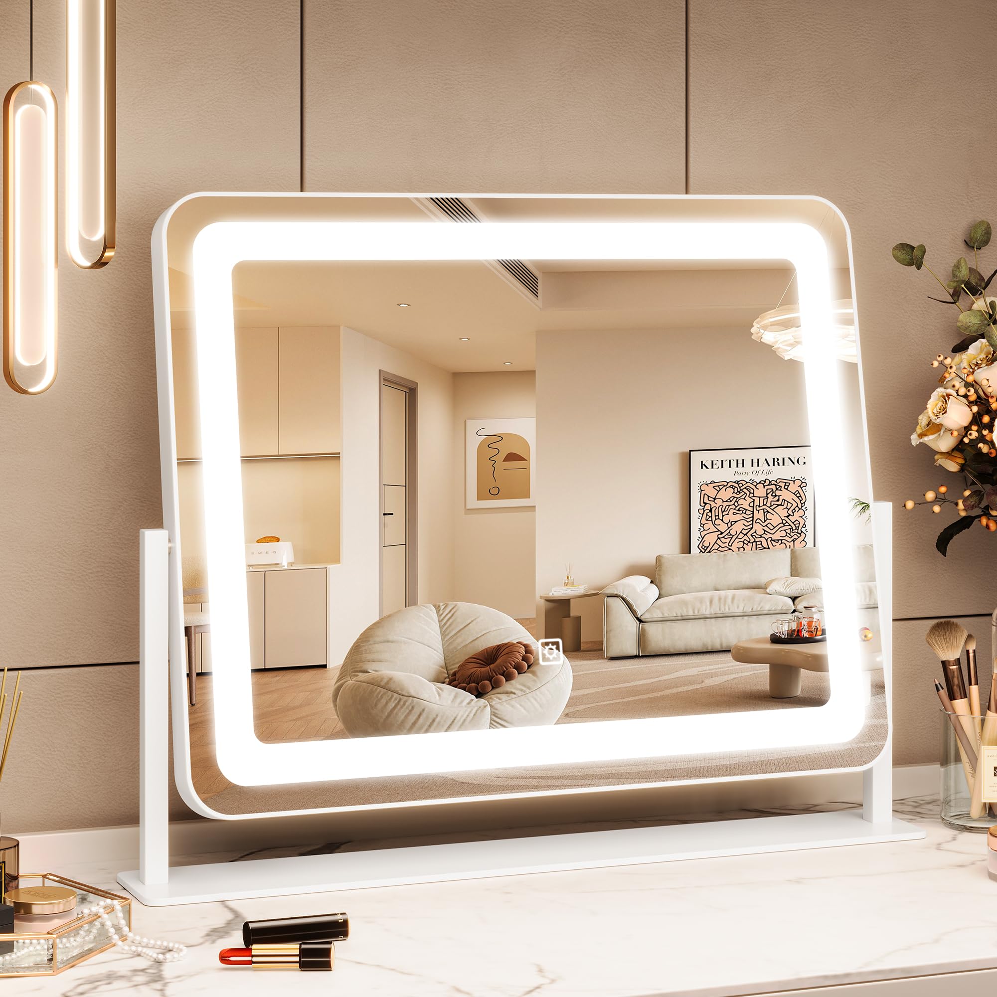 Vanity Mirror With Lights, 19.6X15.7 Led Makeup Mirror With Lights, Large Lighted Makeup Mirror, Touch Screen, 3-Color Dimmable