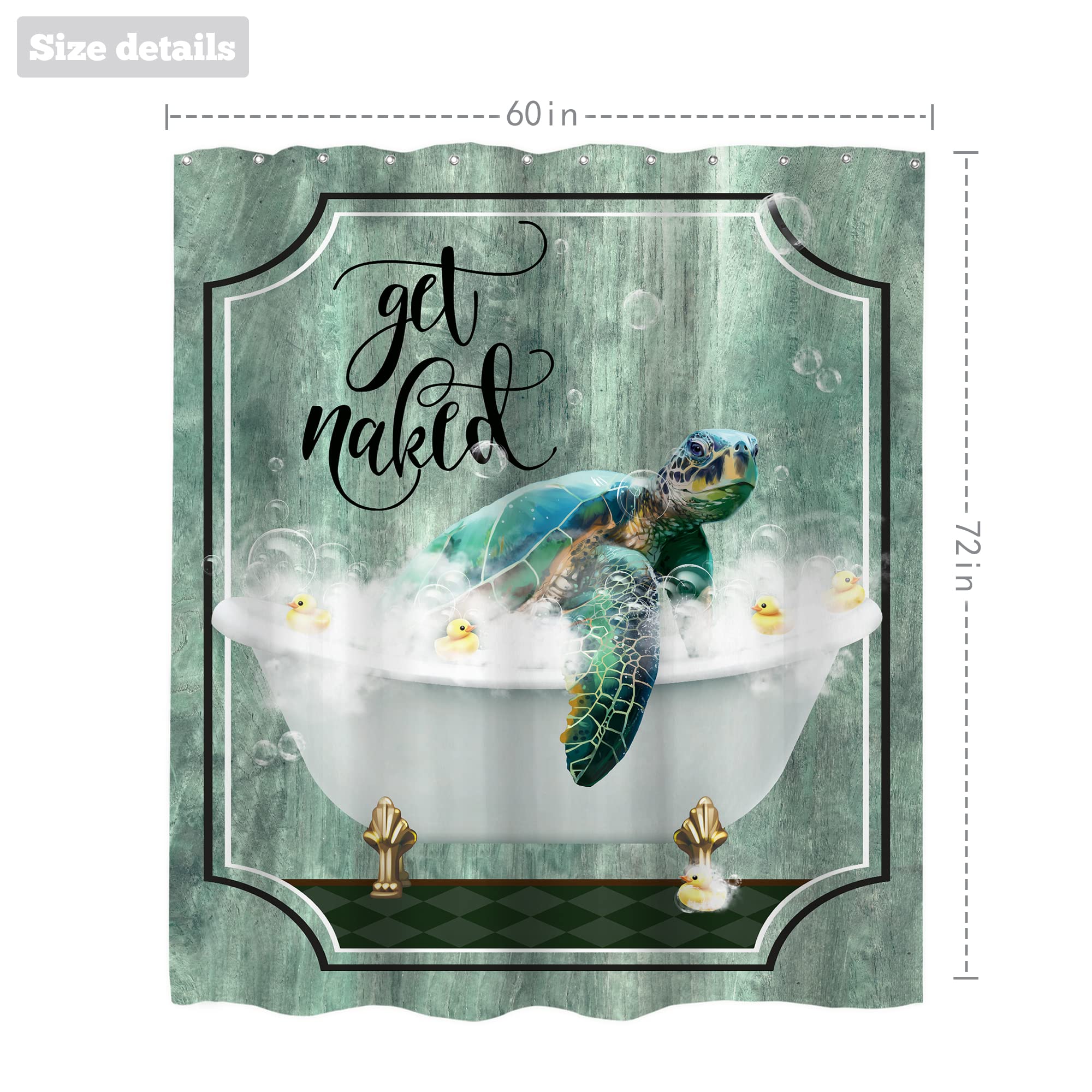 Lightinhome Watercolor Sea Turtle Shower Curtain 60Wx72H Inches Funny Get Naked Tortoise Yellow Duck Ocean Beach Themed Bathroom