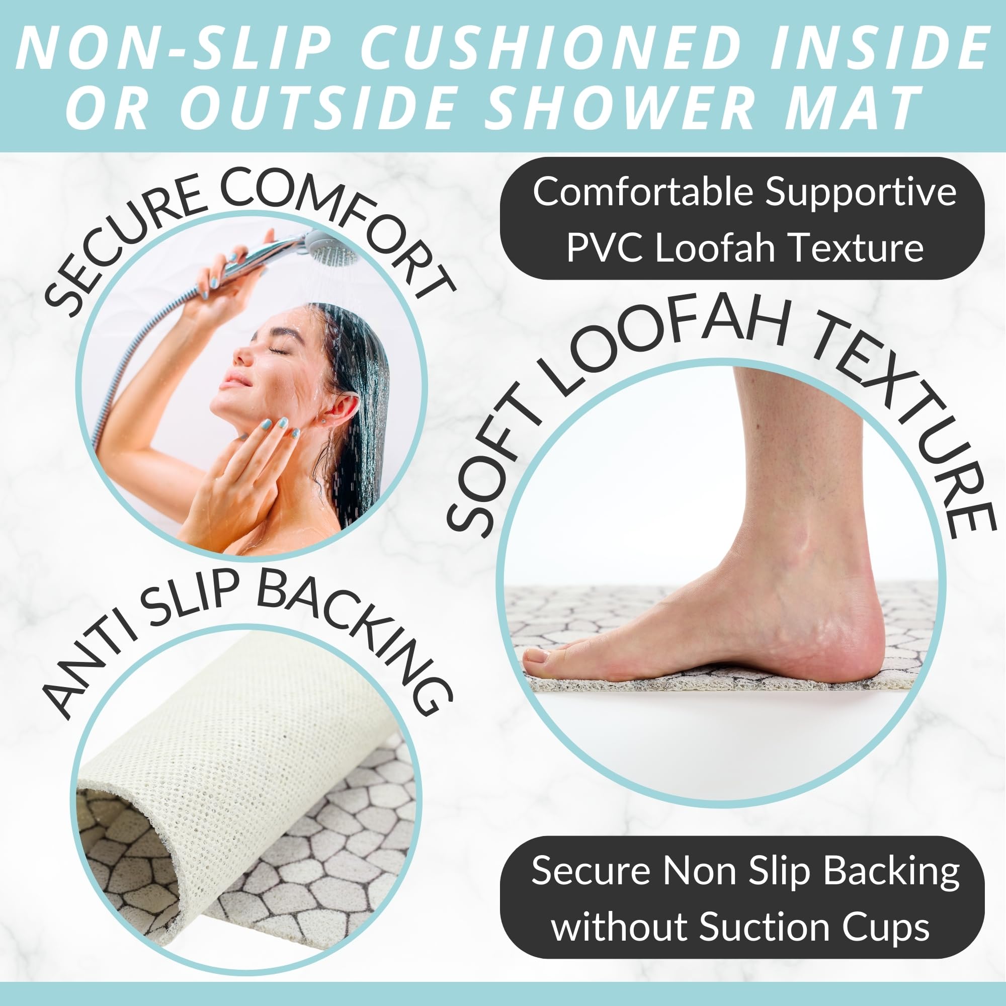 Loofah Shower Mat Non Slip - Shower Non Slip Mat For Shower - Bath Mats For Shower Non Slip - Shower Rug For Inside Shower - Bat
