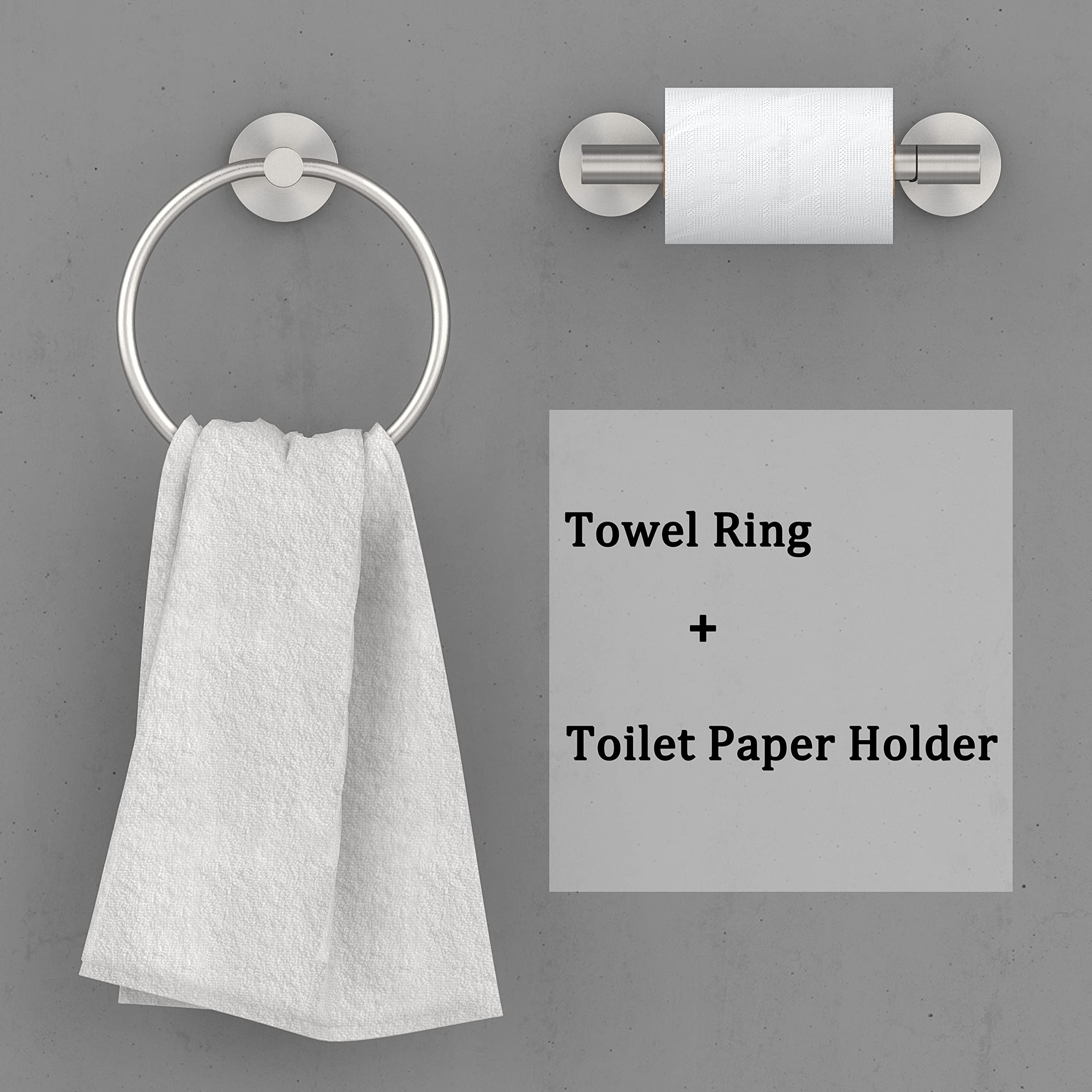 Rarxtr Brushed Toilet Paper Holder & Towel Ring Sus304 Stainless Steel 2Pc Bathroom Hardware Set With Double Post Pivoting Toile