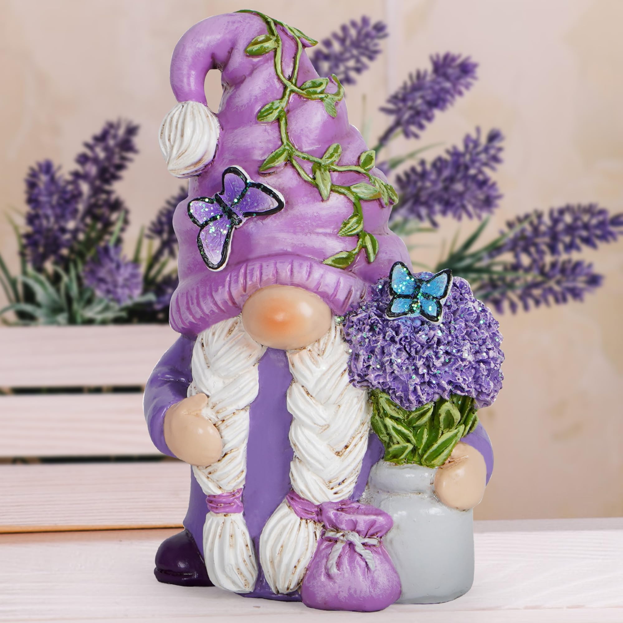Hodao Lavender Dream Gnome - Purple Fragrance Wonderland Journey Spring Swedish Tomte Elf Dwarf Figurines Summer Gnome Indoor Ho