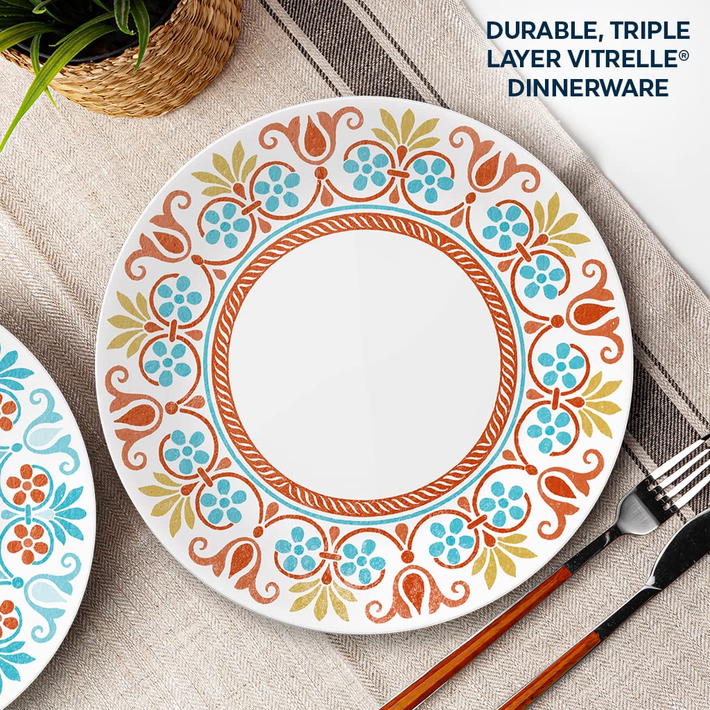 Corelle Global Collection Vitrelle 12-Piece Dinnerware Set, Triple Layer Recycled Glass, Lightweight Eco-Friendly Round Plates a
