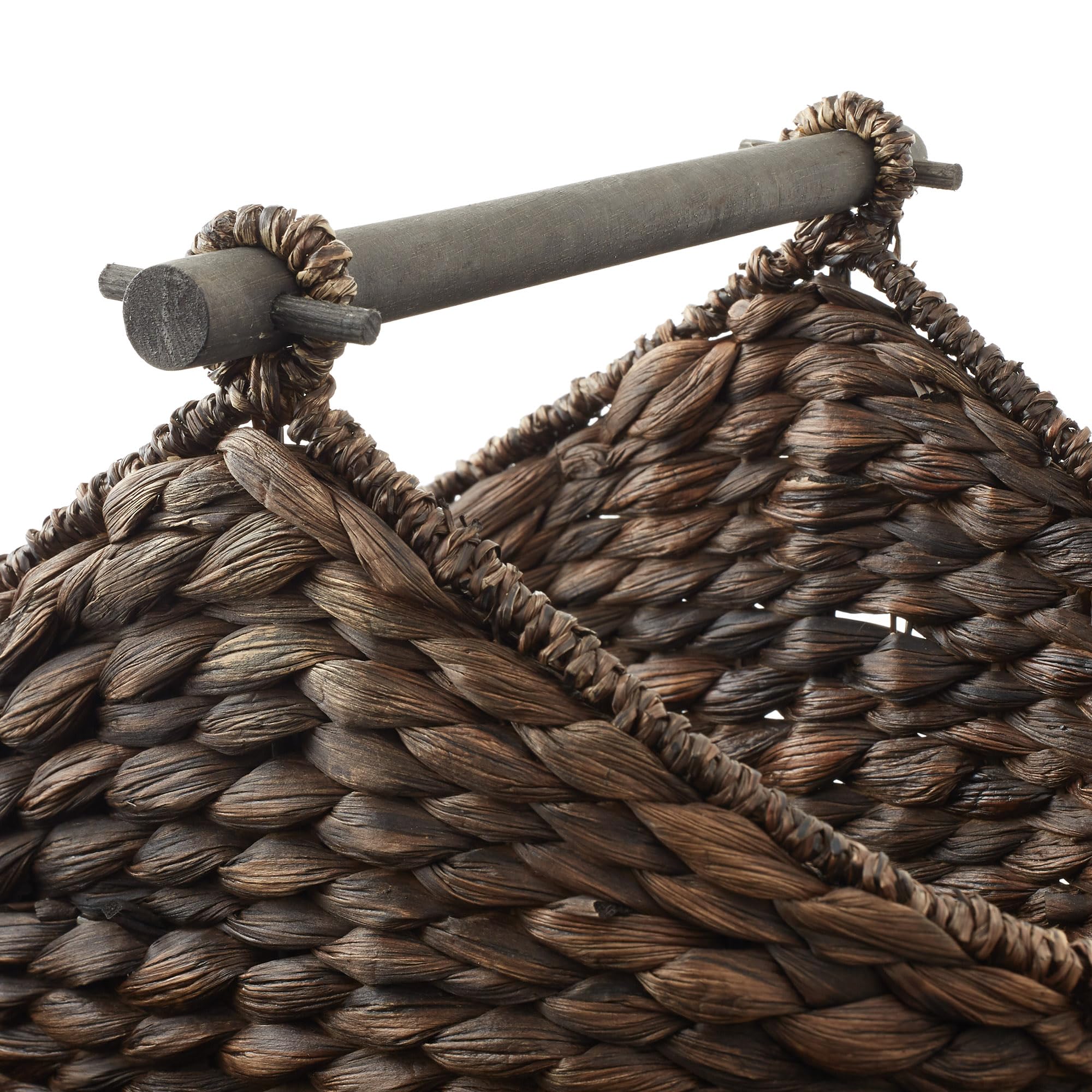 Casafield Toilet Paper Roll Storage Basket with Magazine Holder, Espresso - Woven Water Hyacinth Wicker Bathroom Bin for Bath Ti