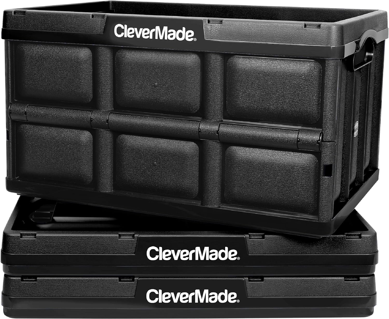 Clevermade Collapsible Storage Bin, Obsidian, 3Pk - 32L (8 Gal) Stackable Storage Containers, Holds 66Lbs Per Bin - Plastic Stor