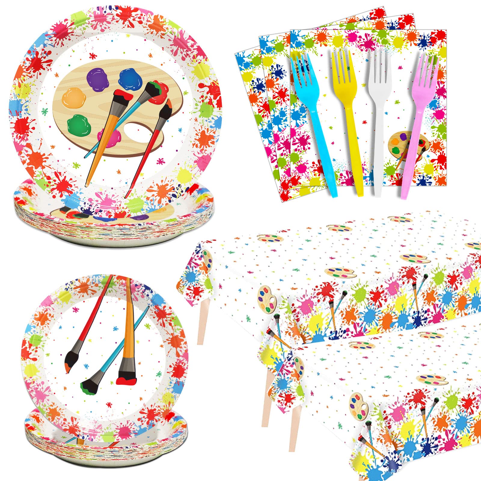 Gisgfim 24 Guests Art Party Decorations Supplies Plates Napkins Tablecloths Paint Party Birthday Decoration Tableware Set Artist