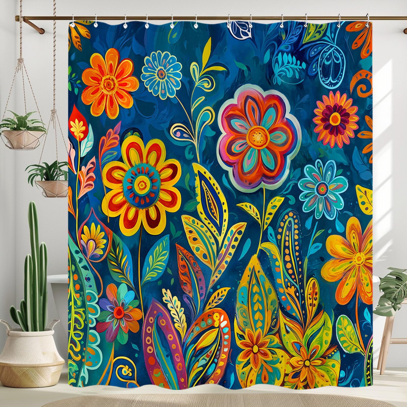 Wegklazax Boho Floral Shower Curtain Colorful Flower Shower Curtain Bathroom Curtain Decor Set With 12 Hooks Flower2 72  72 Inch