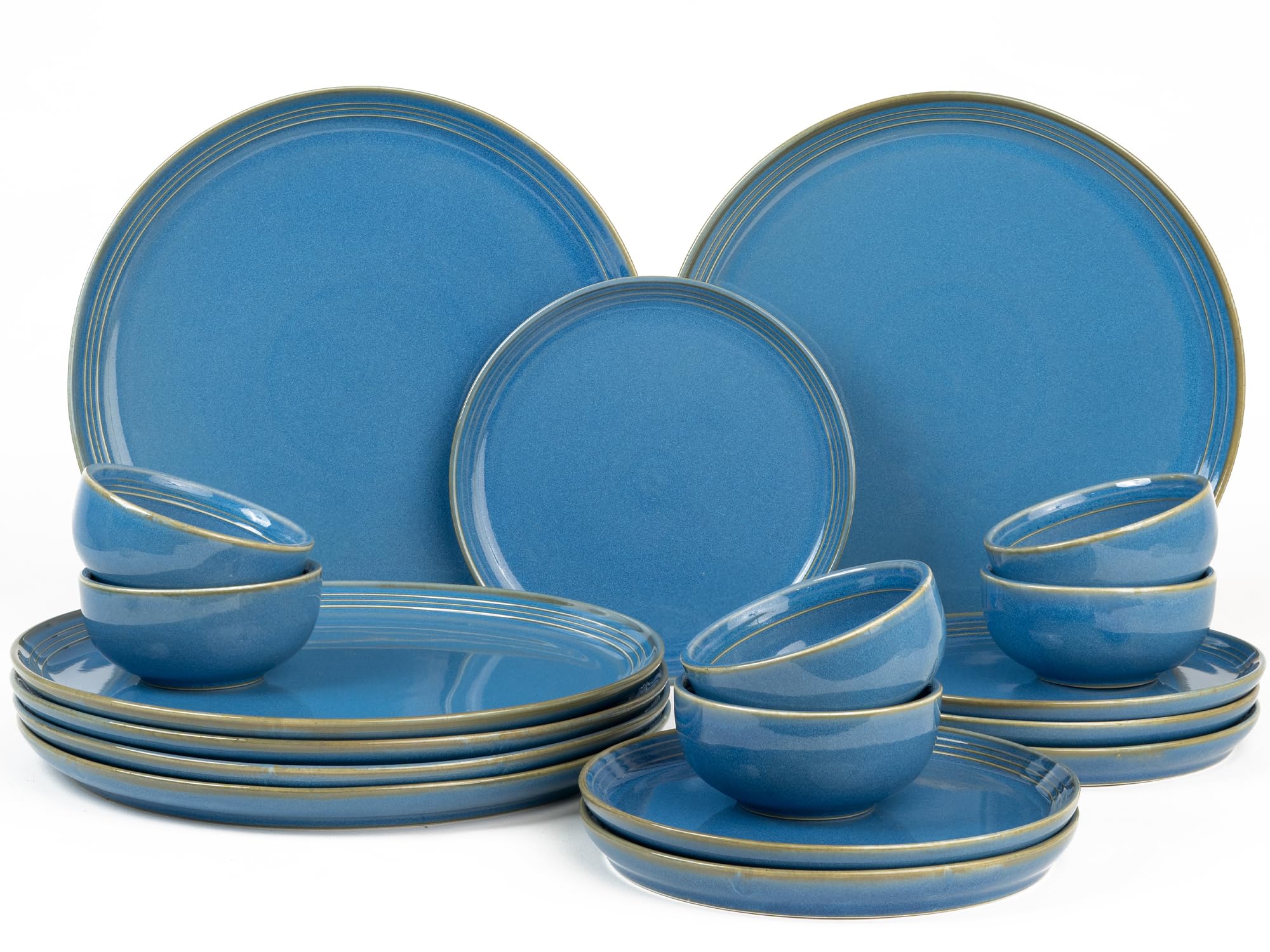 Bodhi House Handcrafted Chip Resistance Porcelain Dinner Set, 18 Pieces Dish Set Serving For 6, Microwave And Dishwasher Safe, B