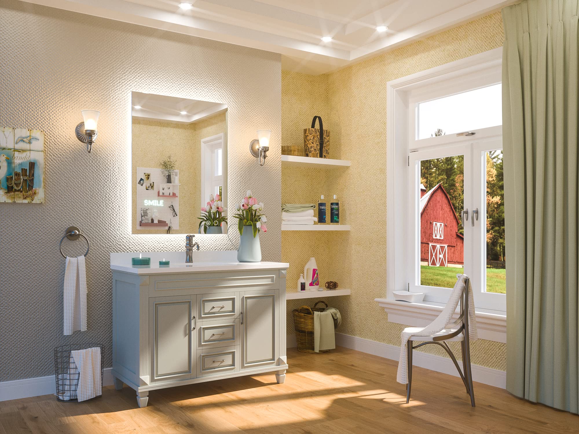 Keonjinn 24 x 32 Inch LED Backlit Mirror Lighted Bathroom Vanity Mirror 3 colors Warm/Natural/White Lights High Lumen  Anti-Fog & Dimmer Wall Mounted LED Makeup Mirror with Lights(Vertical/Horizontal)