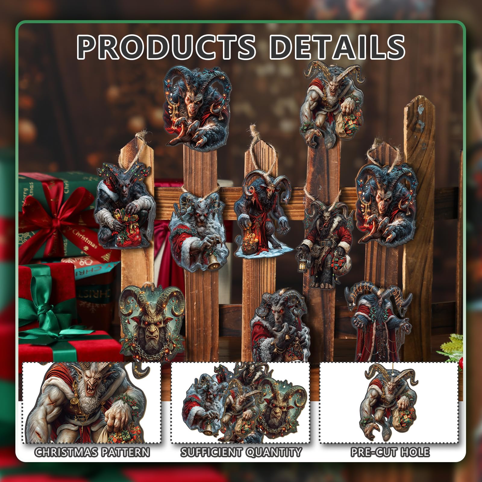 Patelai 40 Pcs Christmas Ornaments Wooden Krampus Ornaments Scary Christmas Hanging Decorations for Tree Farmhouse Krampus Tree