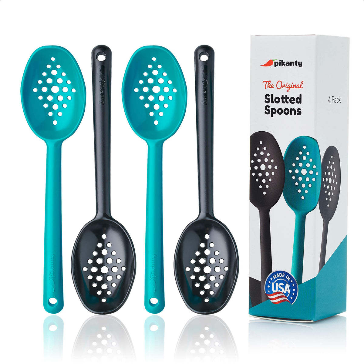 Pikanty - Small 7-Inch Slotted Serving Spoons (Pack Of 4) - Perfect For Olives, Pickles & Condiments | Sturdy & Versatile | Made