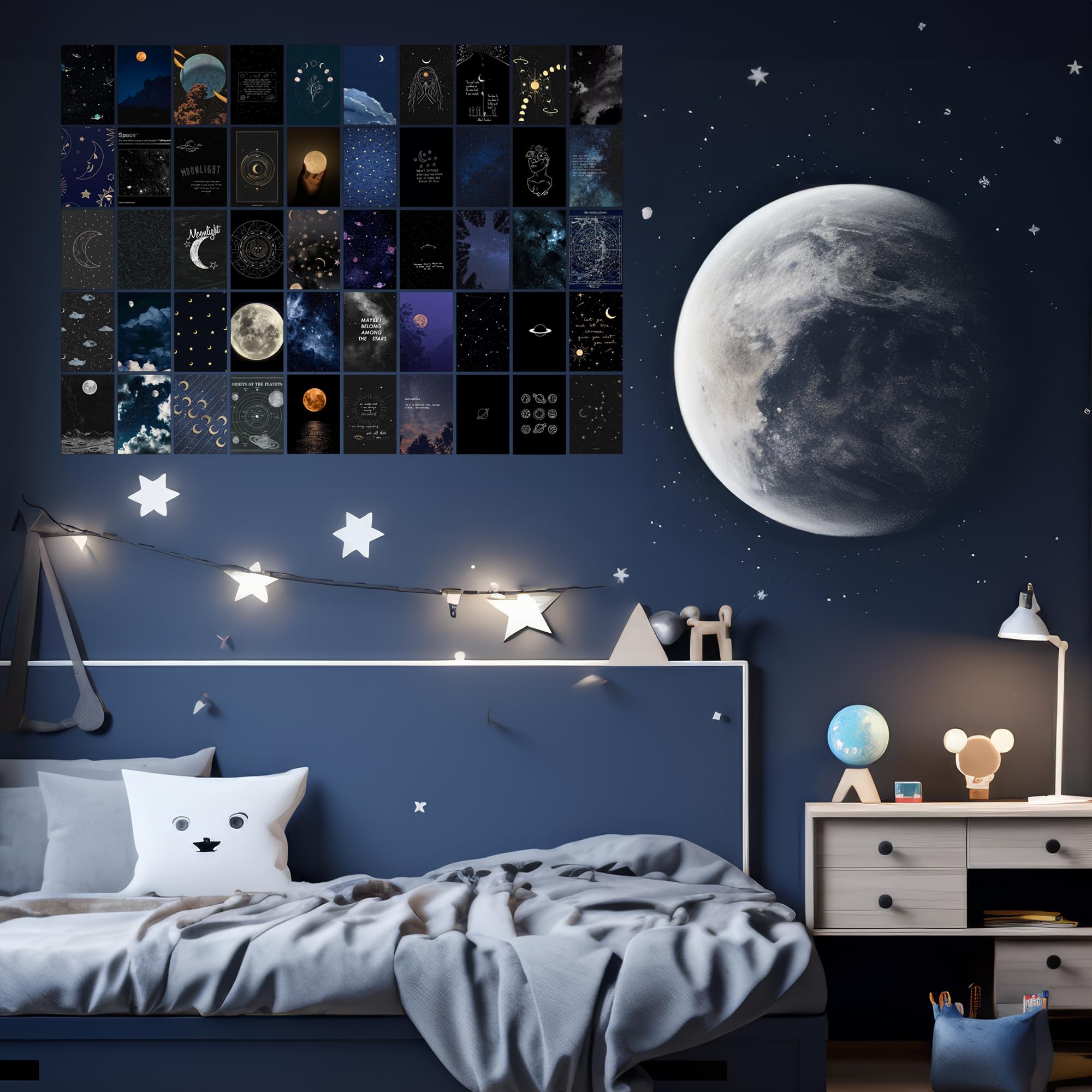 Wall67 Astronomy Wall Collage Kit Aesthetic Pictures, Moon Stars Photo Collage Kit Dorm Room Decor For Teen Boy Girl, Moonlight