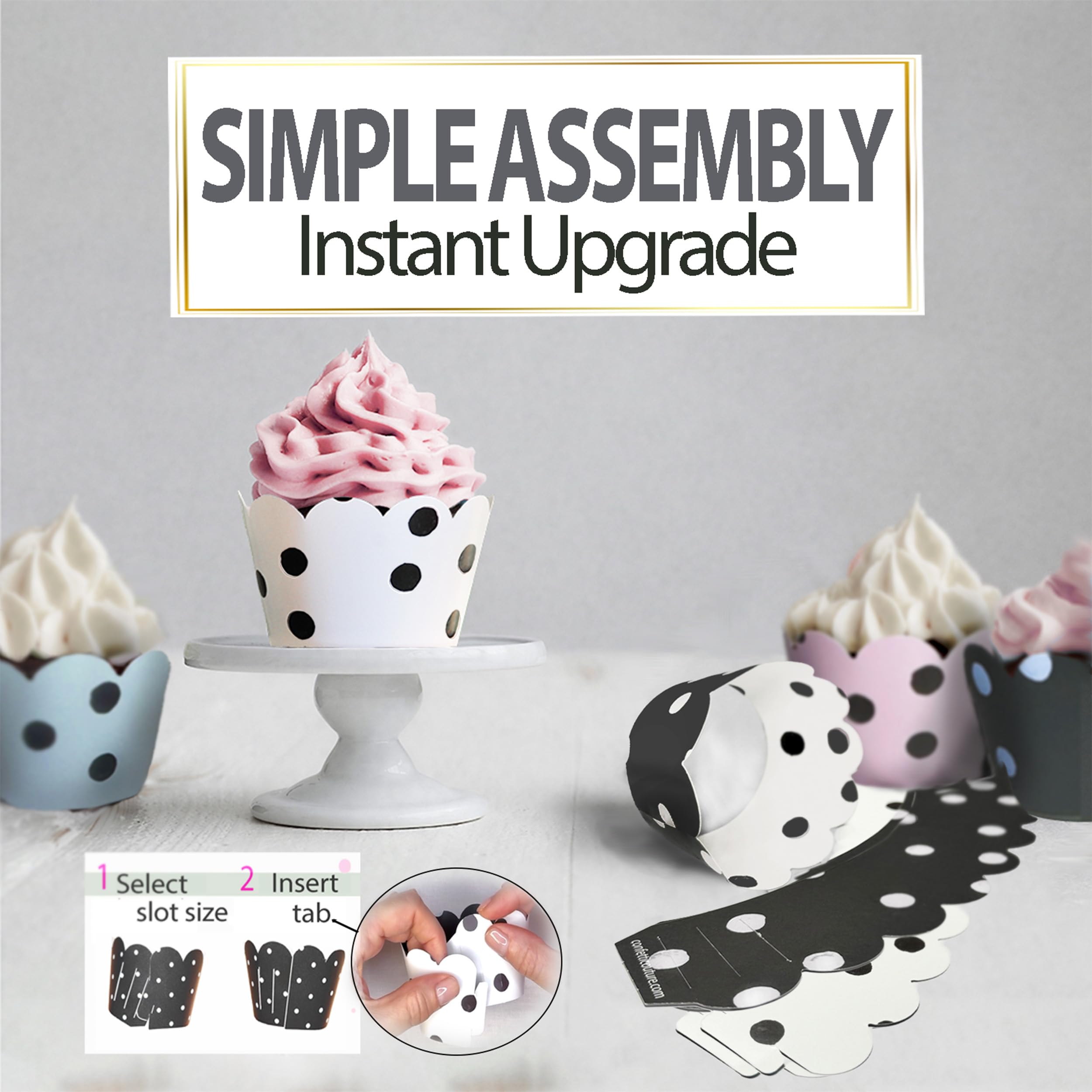 Cupcake Wrappers - Black & White Wedding, Painted Polka Dot Bridal & Baby Shower Decor, Birthday Party Decorations, Kpop Reversi