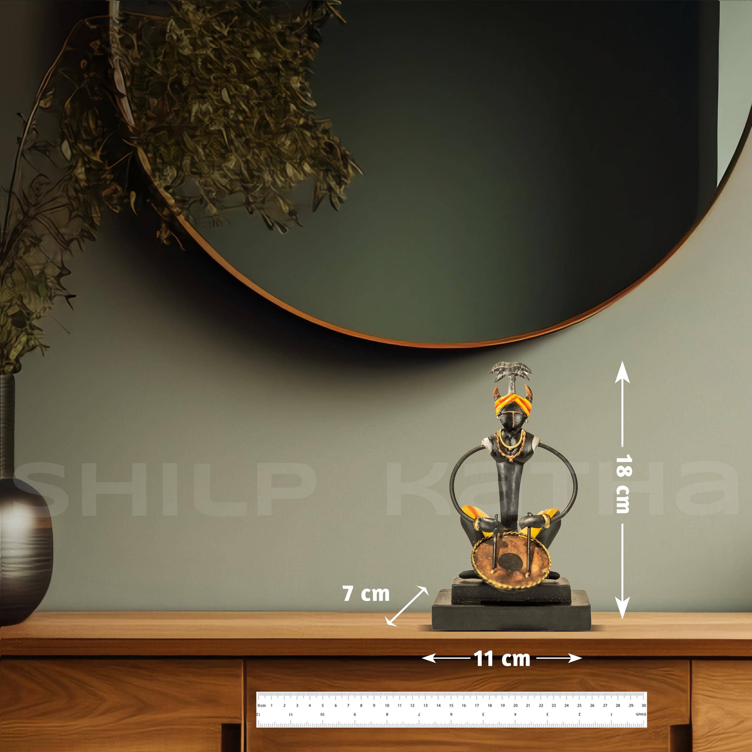 SHILP KATHA Bastar Antique Art for Home Decor | Tribal Musician for Living Room | Handmade Showpiece for Gifting | Nagada
