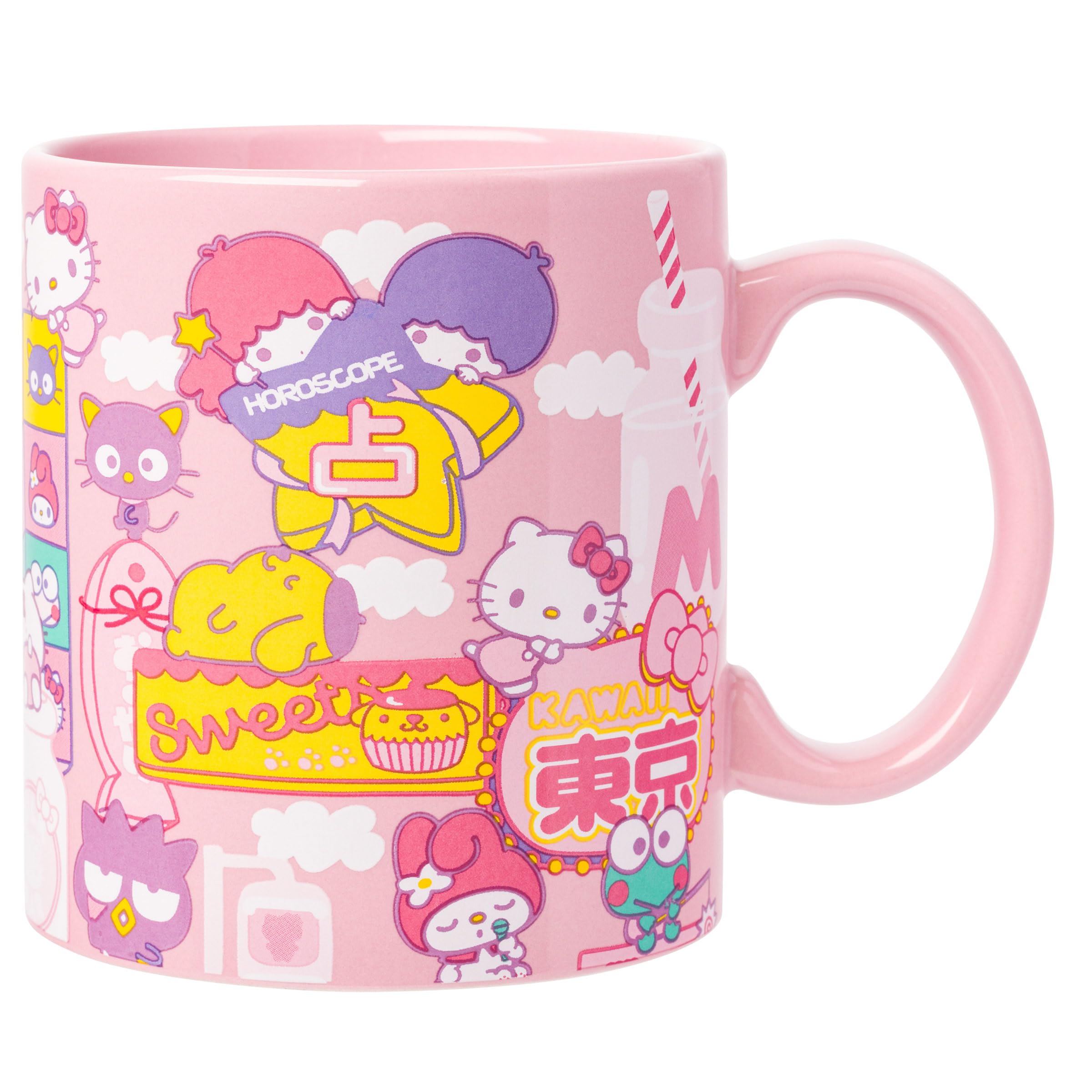 Silver Buffalo Sanrio Hello Kitty and Friends Kawaii Tokyo Theme Featuring Little Twin Stars, Chococat, My Melody, Keroppi, Badt