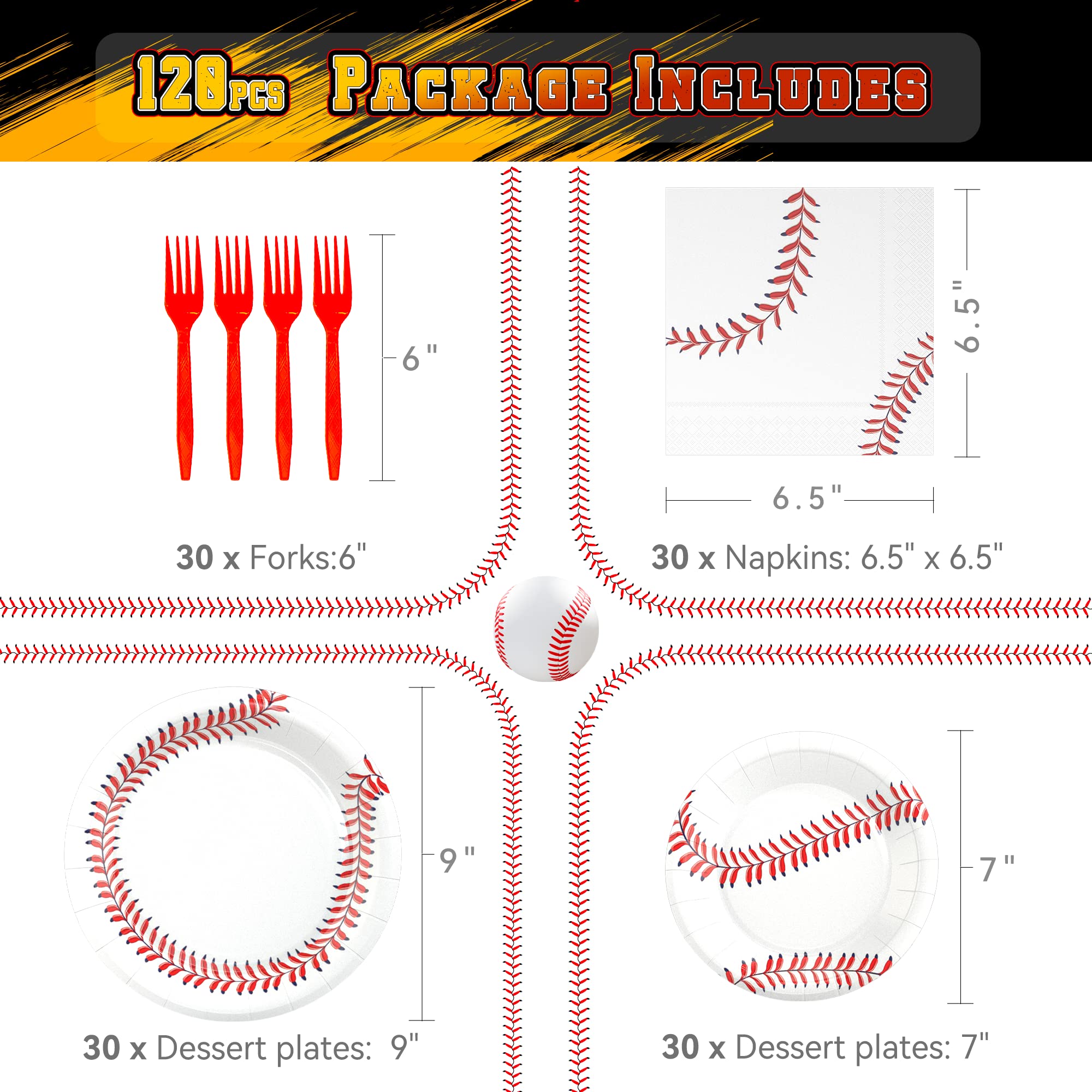 Lmjunzz 120 Pcs Baseball Party Supplies Bundle Paper Plates Napkins Baseballs Party Birthday Decorations Baseball Tableware For