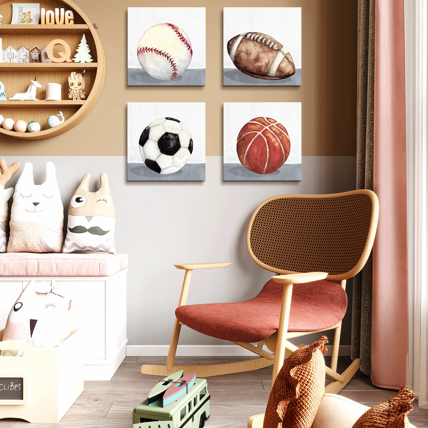 Boys Room Wall Decor Sports Decor For Boys Bedroom Rustic Soccer Football Baseball Basketball Canvas Pictures Kids Wall Art Vint