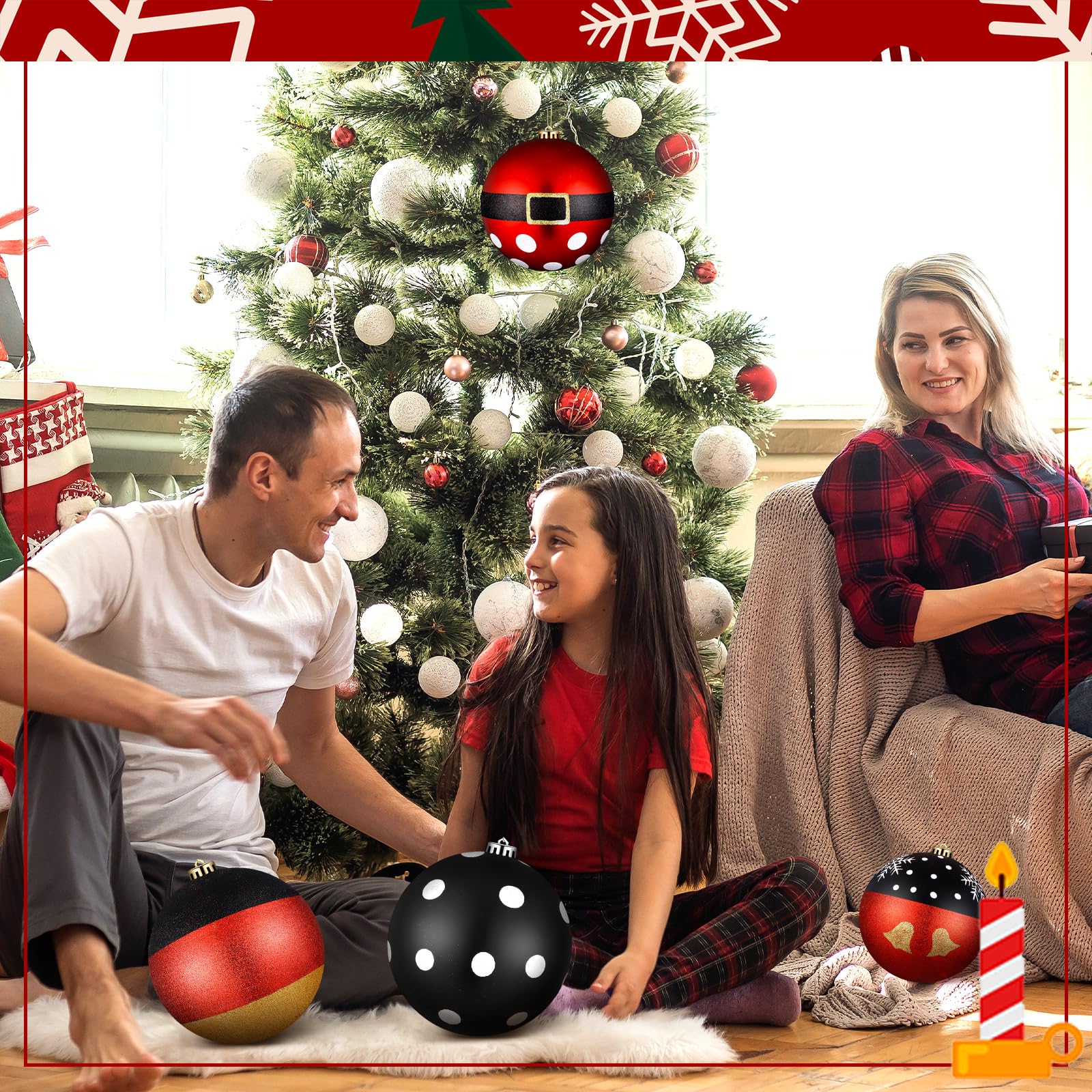 Tigeen 4 Pcs 6'' Large Mouse Christmas Ball Ornaments Extra Large Red Black Yellow Bell Hanging Ornaments 150mm Glitter Winter M