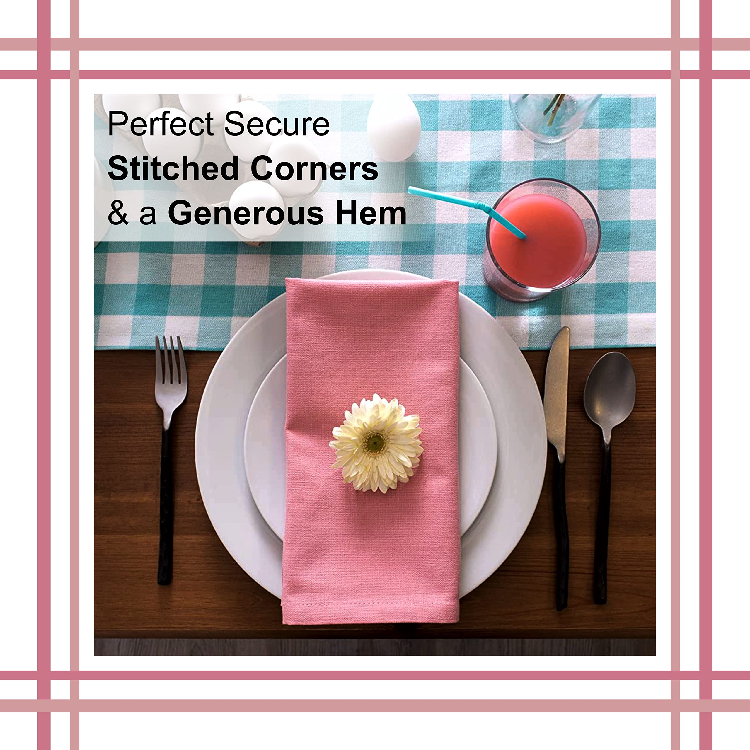 Linen Clubs 12 Pack Cotton Dinner Napkins With Hemstitched Detailing - 20X20 Baby Pink