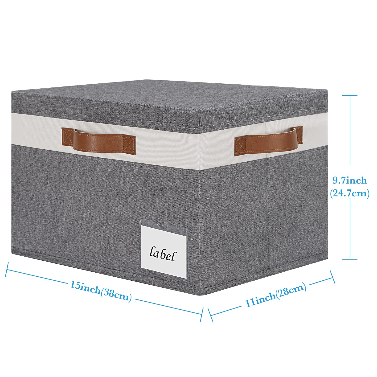 PFFVRP Large Storage Bins with Lids(6-Pack)  Foldable Fabric Storage Baskets with Lids  Sturdy Storage Boxes with Labels and 3 PU Handles for Closet Home Bedroom Office (26L  Grey&White)