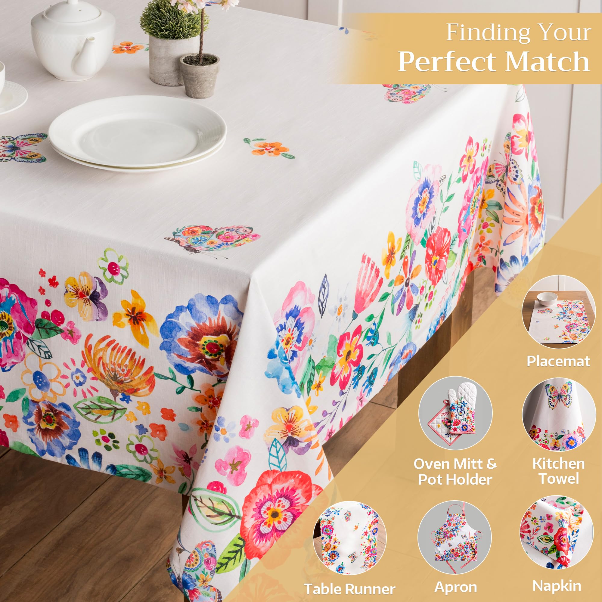 Maison d Hermine Table Cloth Square Table 100% Cotton 54 x 54 Inches Tablecloth Reusable for Dining Room, Farmhouse, Home, Part