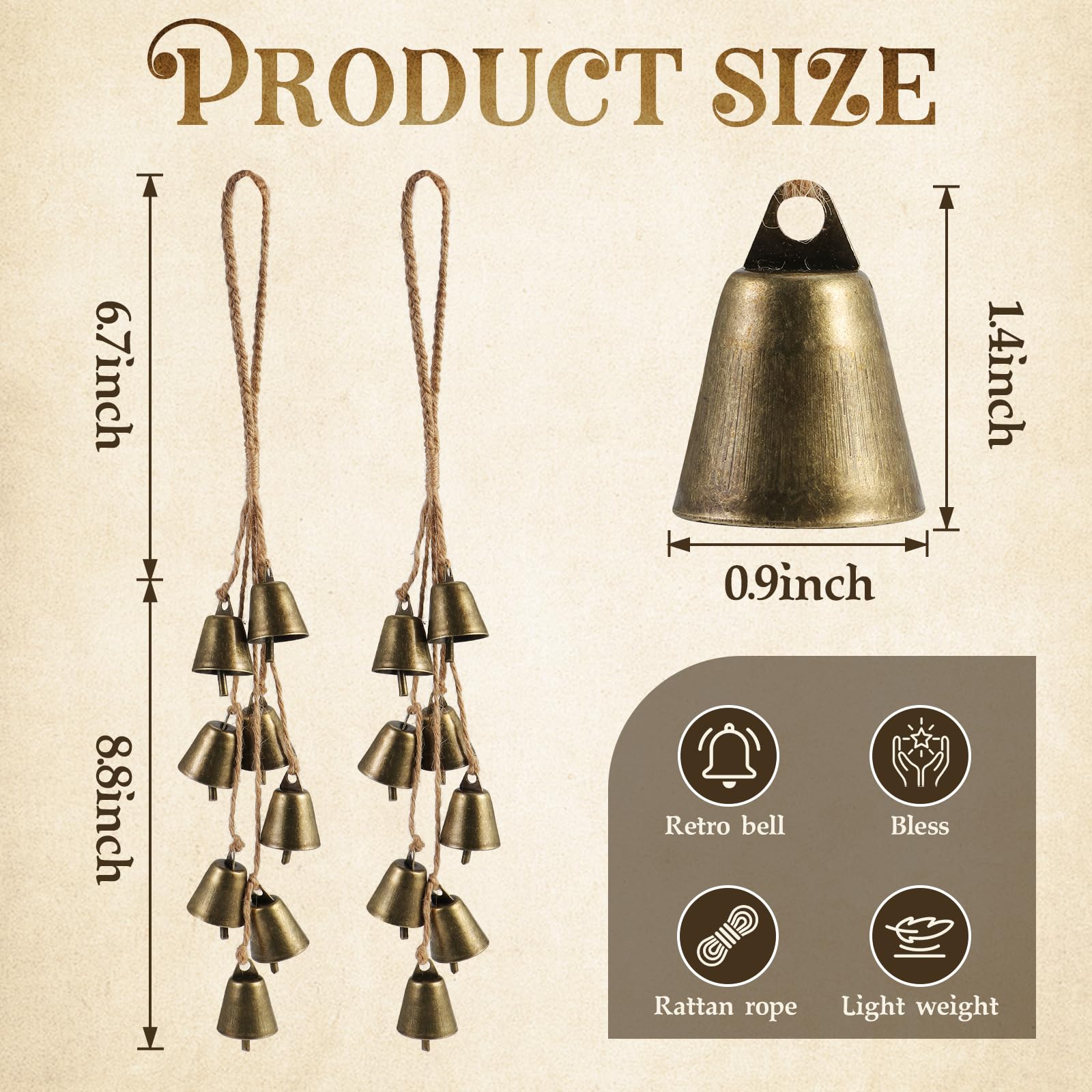 2 Pack Witch Bells for Door Knob Protection Outdoor Bells Hanging Bells for Door knob Witches Bells Magic Wind Chimes for Home P