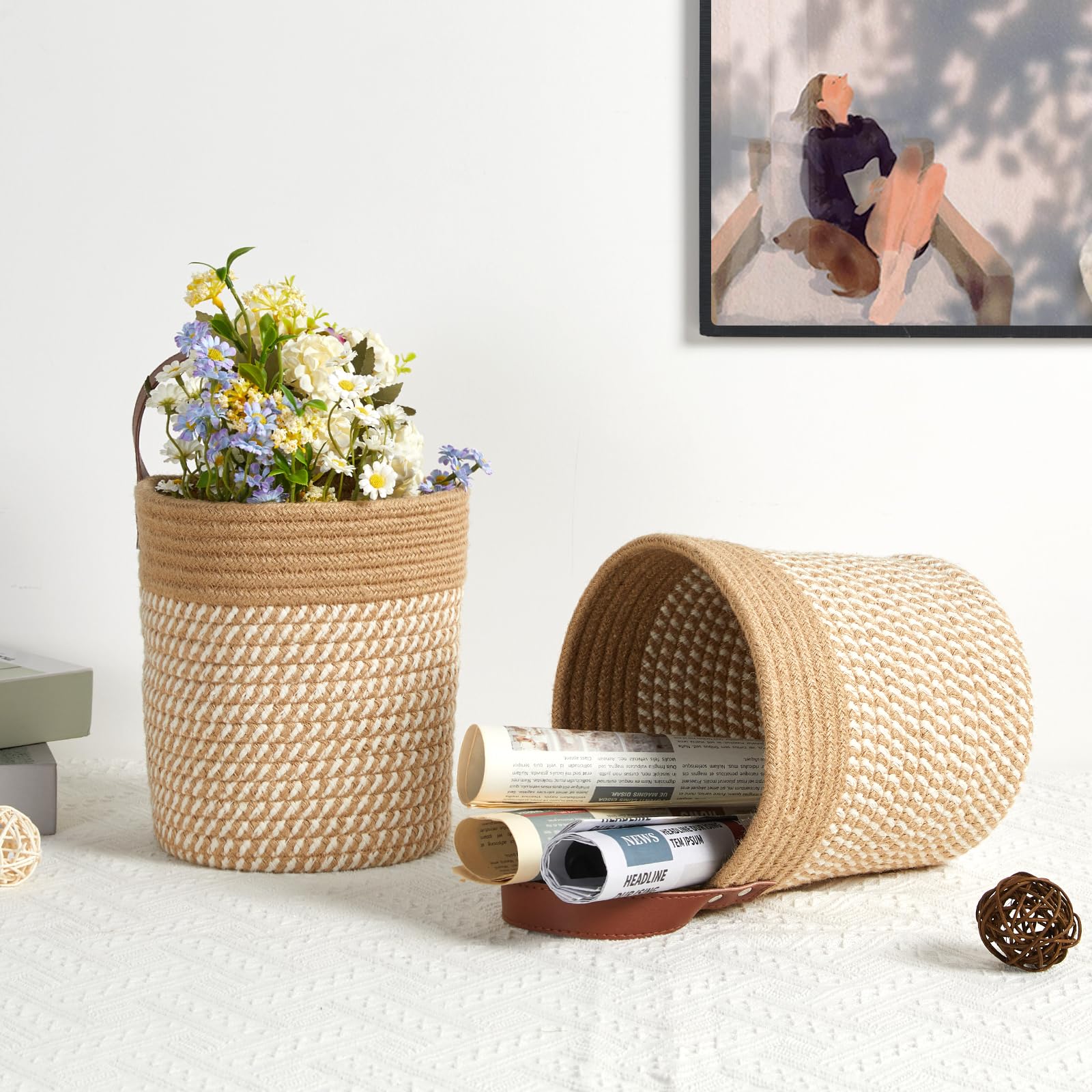 Dullemelo Wall Hanging Basket 7 X 8 Inches Hanging Storage Baskets For Decor, Set Of 2 Woven Storage Baskets,Wall Baskets For St