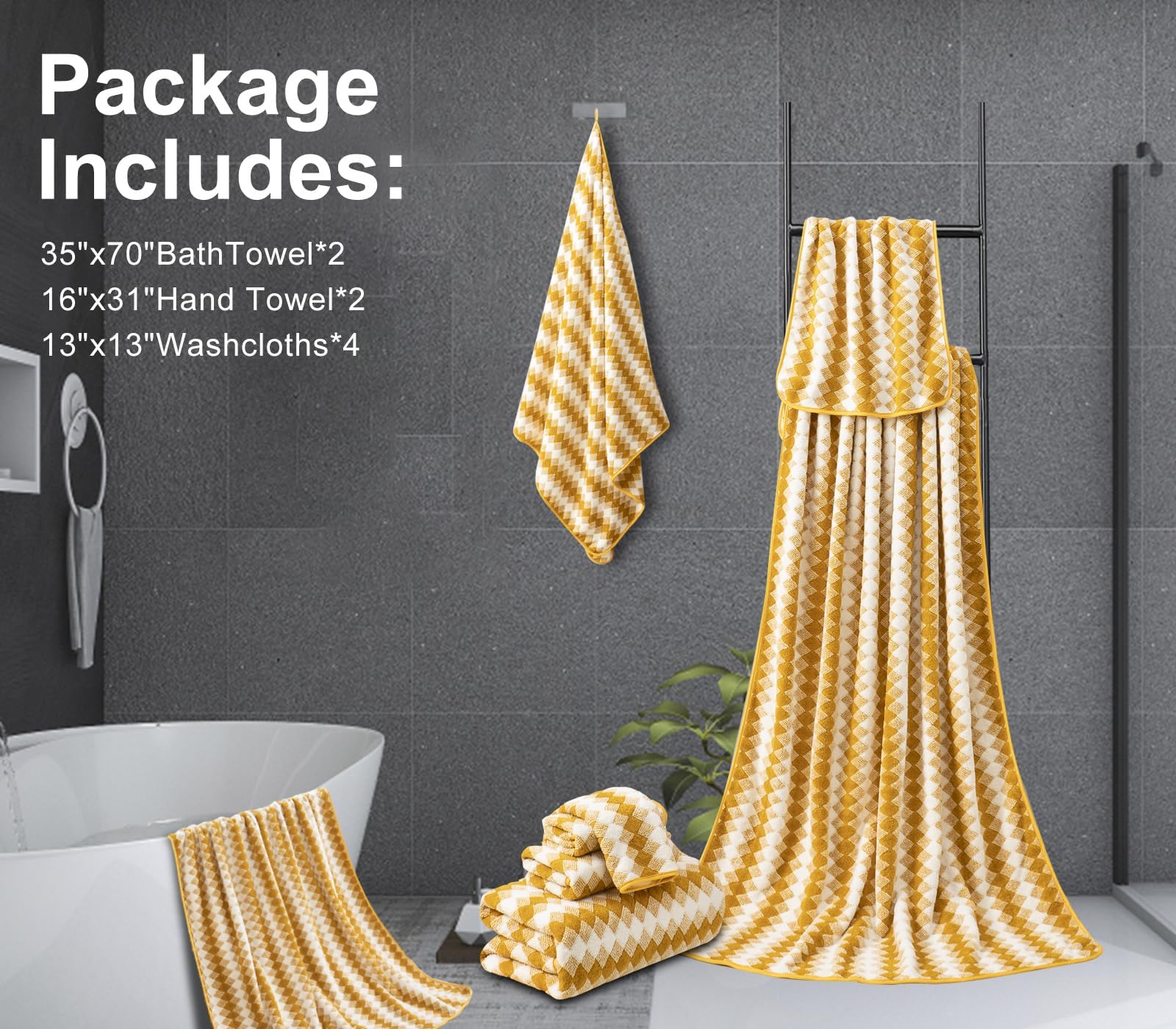 8 Piece Bathroom Towel Set |2 Oversized Bath Towels,2 Hand Towels,4 Washcloths| 600Gsm Soft Hotel Towel Set Large Bath Sheet For