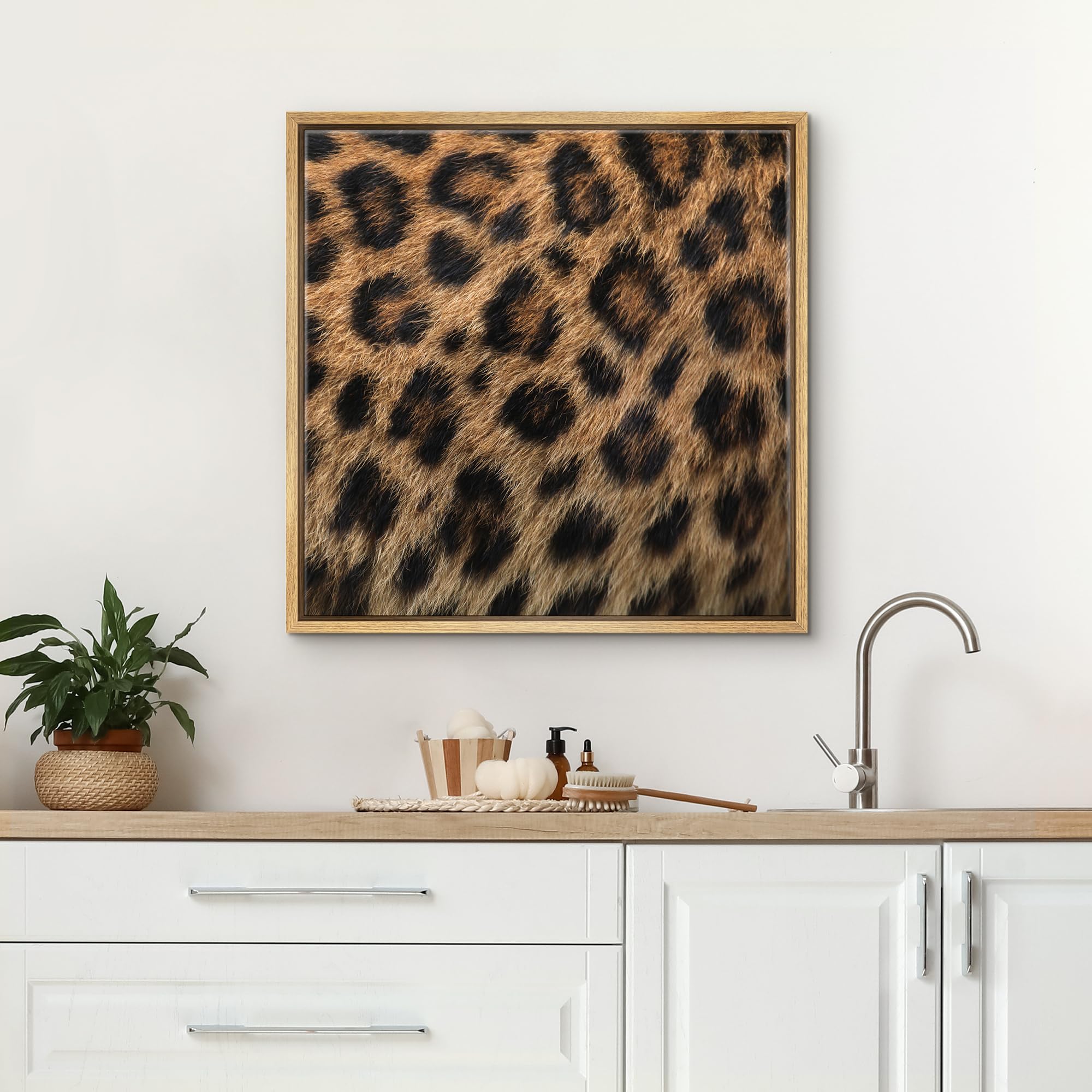 Wall26 Framed Framed Canvas Prints Wall Art Framed Framed Canvas Prints Wall Art - Leopard Fur/Skin Texture - 24''X24'' Natural