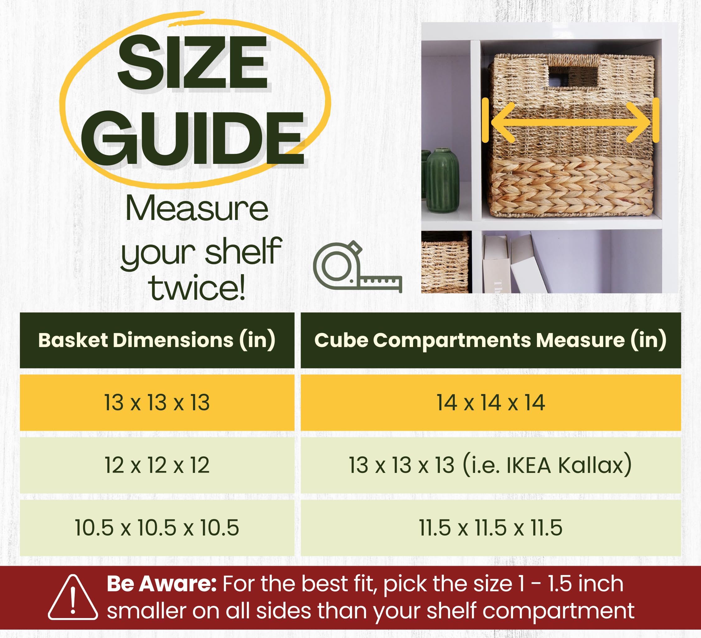 Chi An Home Wicker Storage Cubes, Set Of 4 Heavy Duty Hyacinth Baskets For Shelves, 13X13 Baskets For Cube Shelf, Natural Foldab