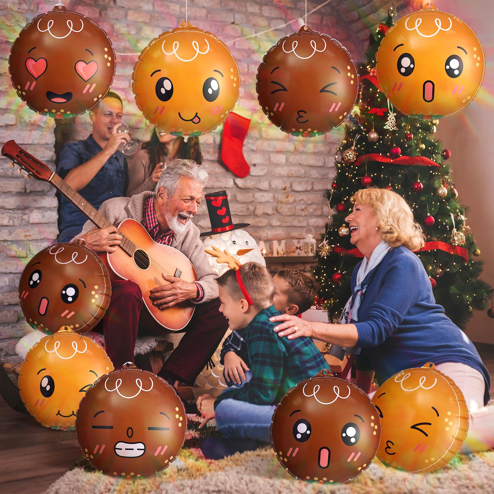 Jetec 12 Pcs Christmas Inflatable Balls 12 Inch Light Up Giant Gingerbread Man Inflatable Christmas Decorations PVC Blow Up Xmas