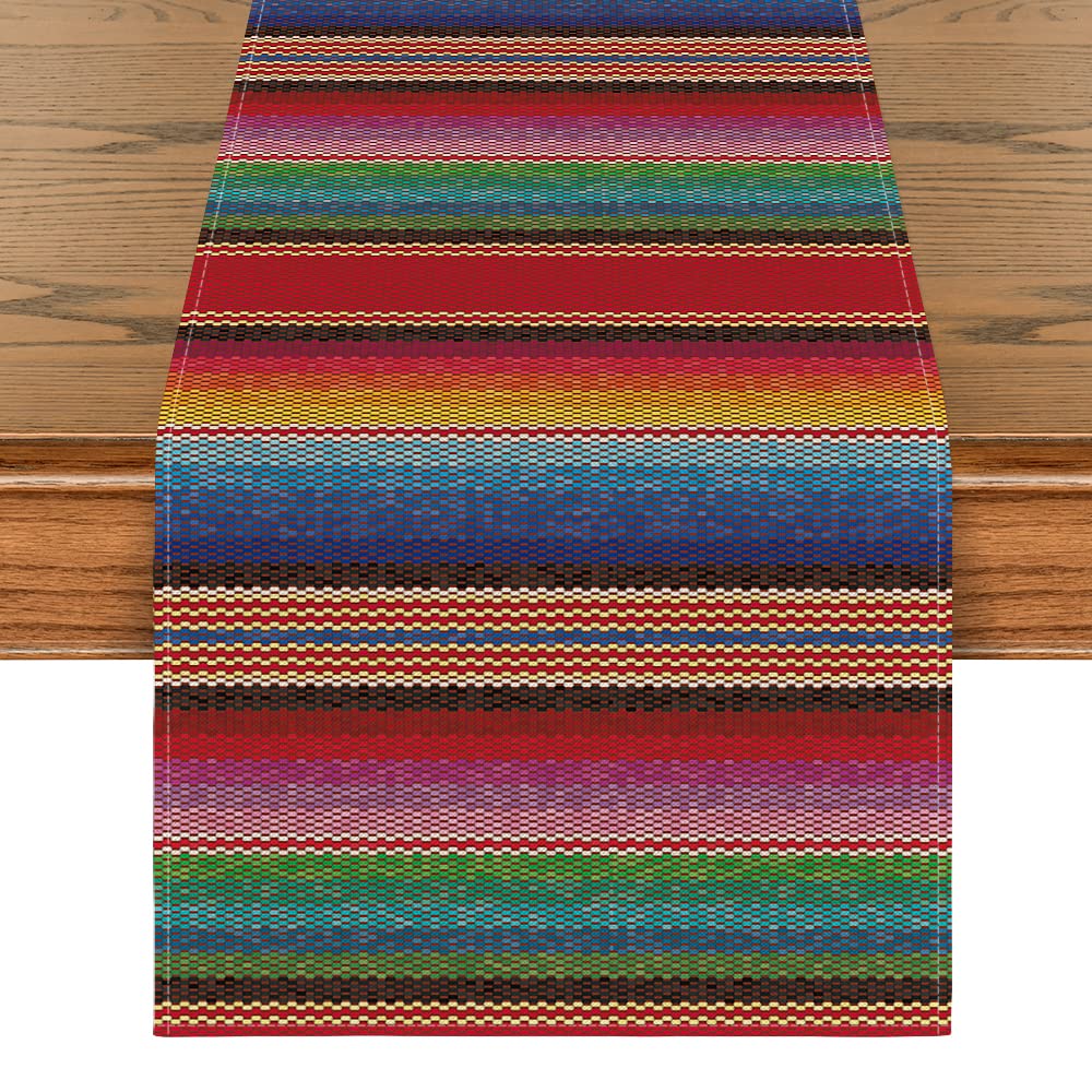 Artoid Mode Colorful Stripes Serape Mexican Table Runner, Mexico Dia De Los Muertos Fiesta Kitchen Dining Table Decoration For H